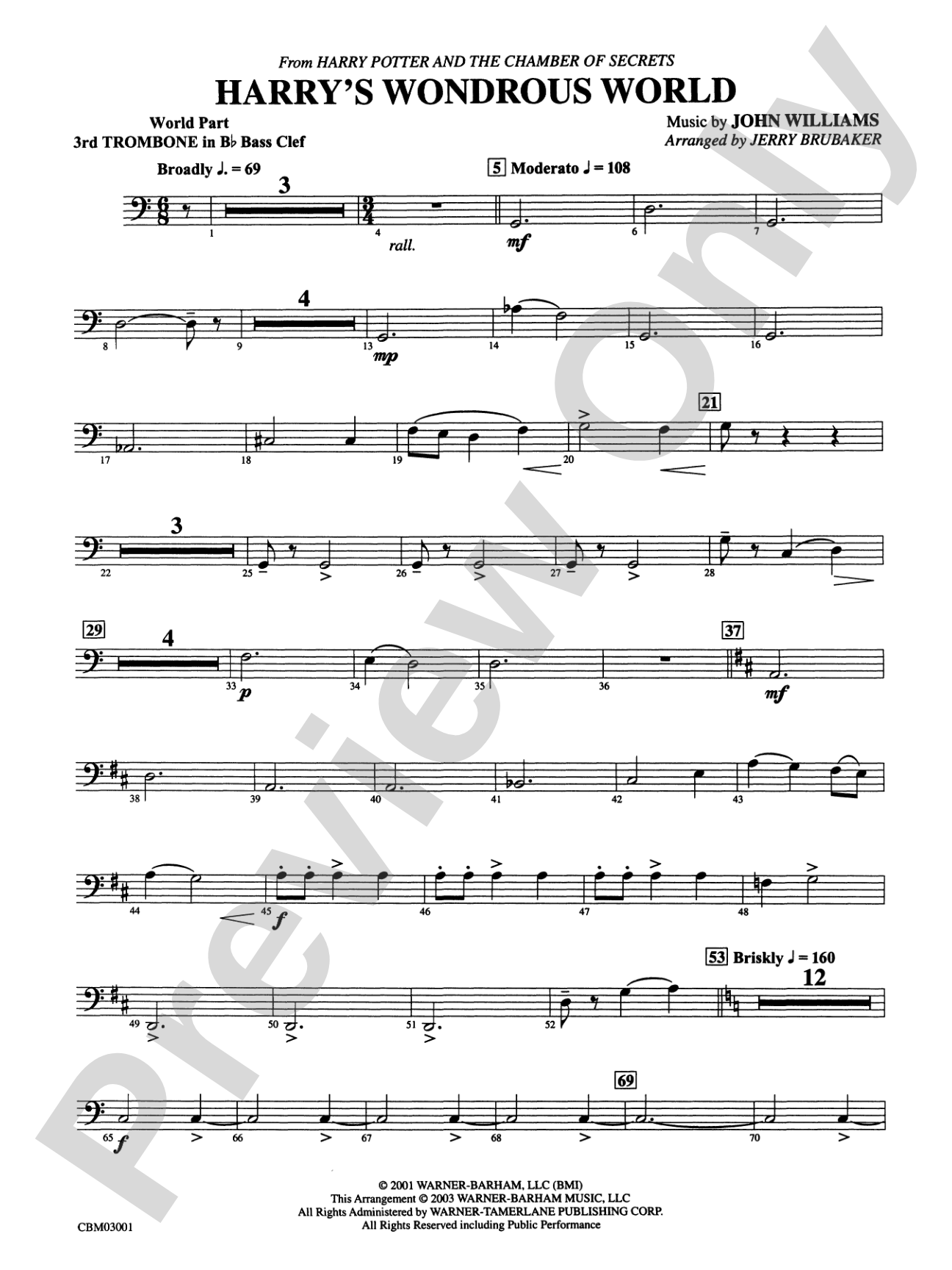 Harry's Wondrous World (from Harry Potter and the Chamber of Secrets): (wp) 3rd B-flat Trombone B.C.