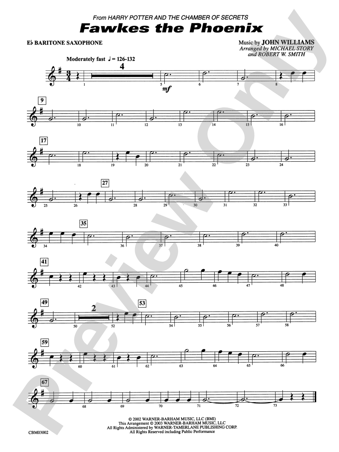 Fawkes the Phoenix (from Harry Potter and the Chamber of Secrets): E-flat Baritone Saxophone