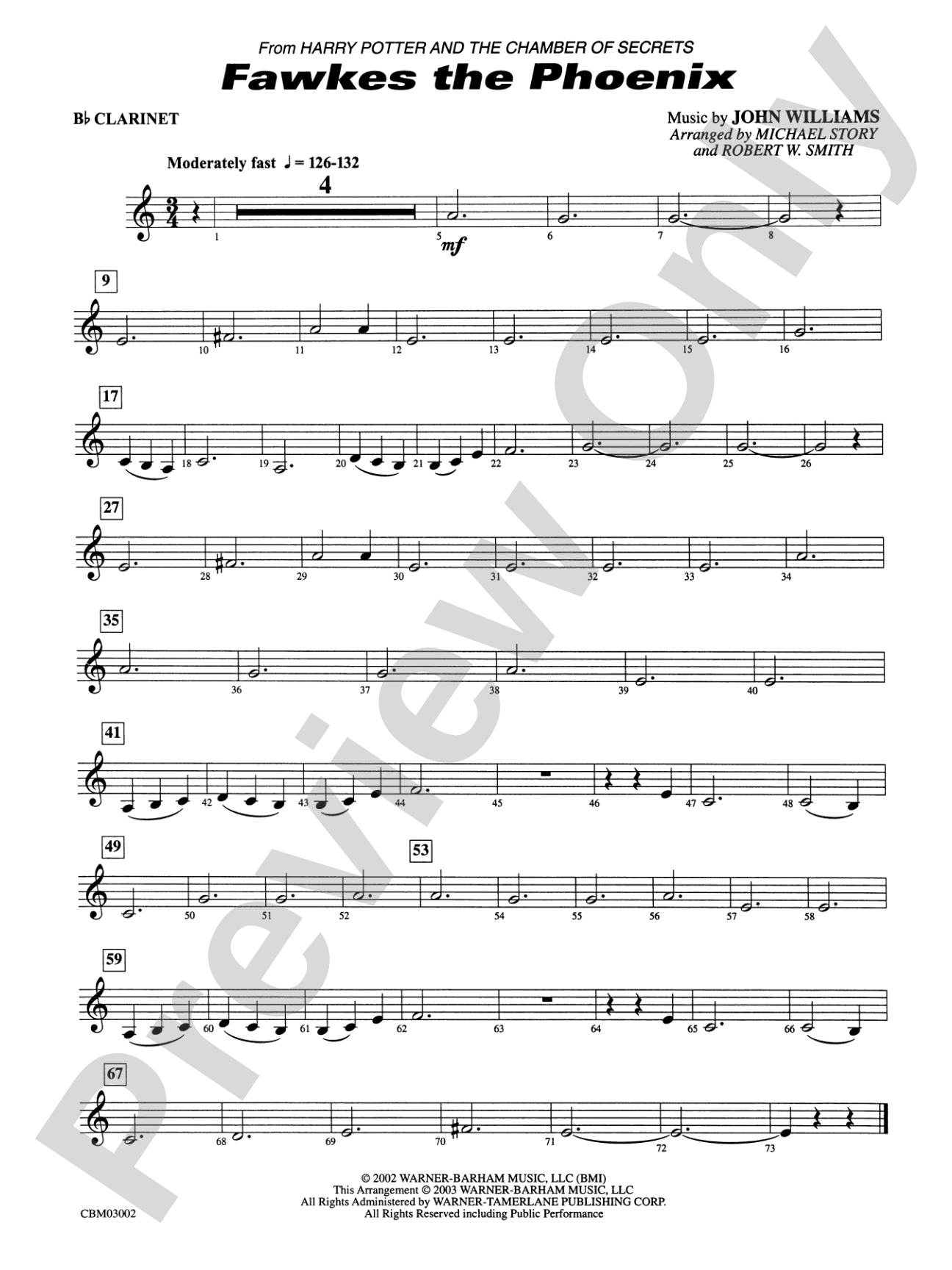 Fawkes the Phoenix (from Harry Potter and the Chamber of Secrets): 1st B-flat Clarinet