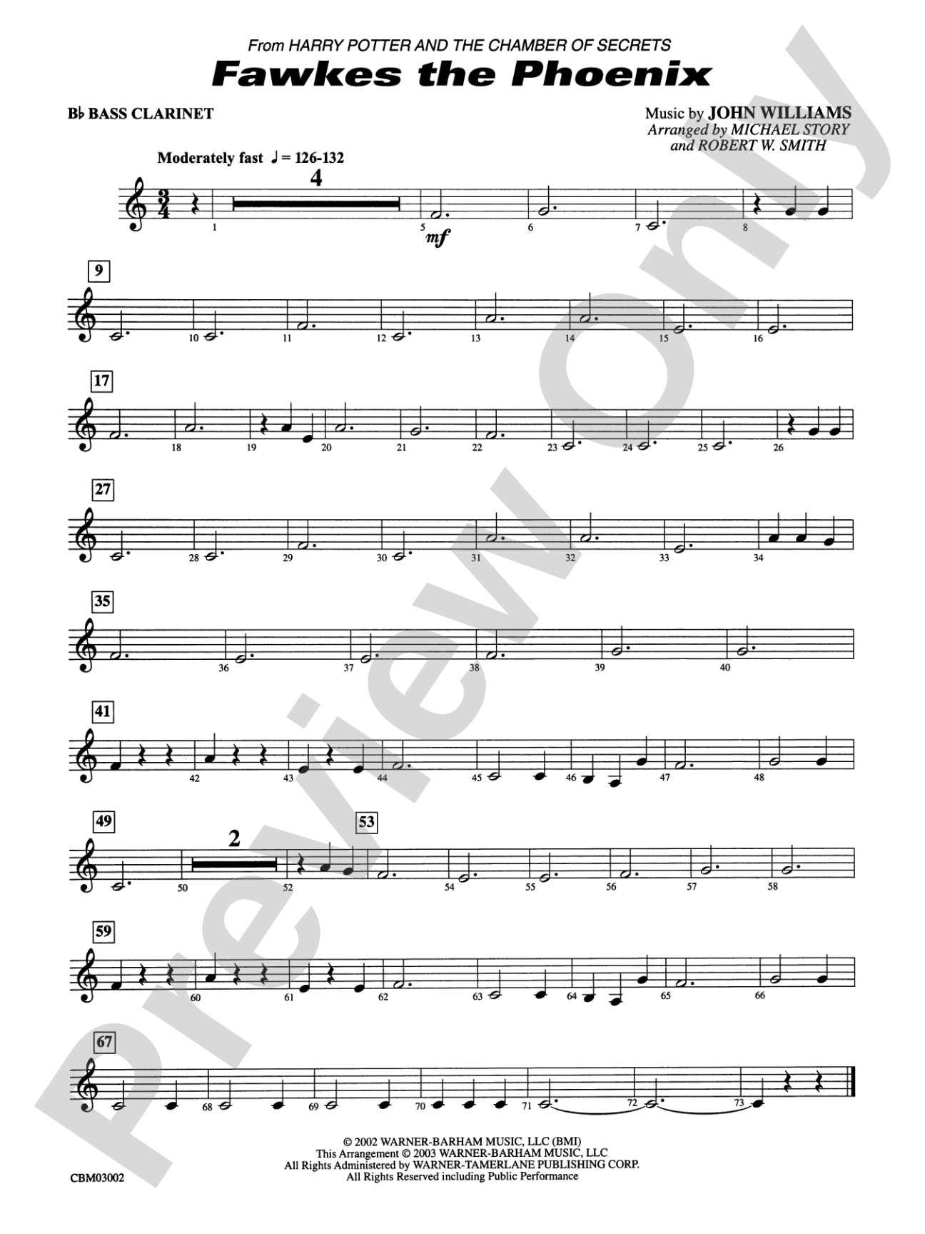 Fawkes the Phoenix (from Harry Potter and the Chamber of Secrets): B-flat Bass Clarinet
