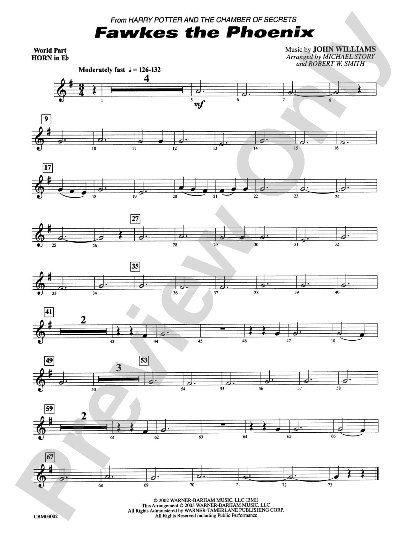 Fawkes the Phoenix (from Harry Potter and the Chamber of Secrets): WP 1st Horn in E-flat