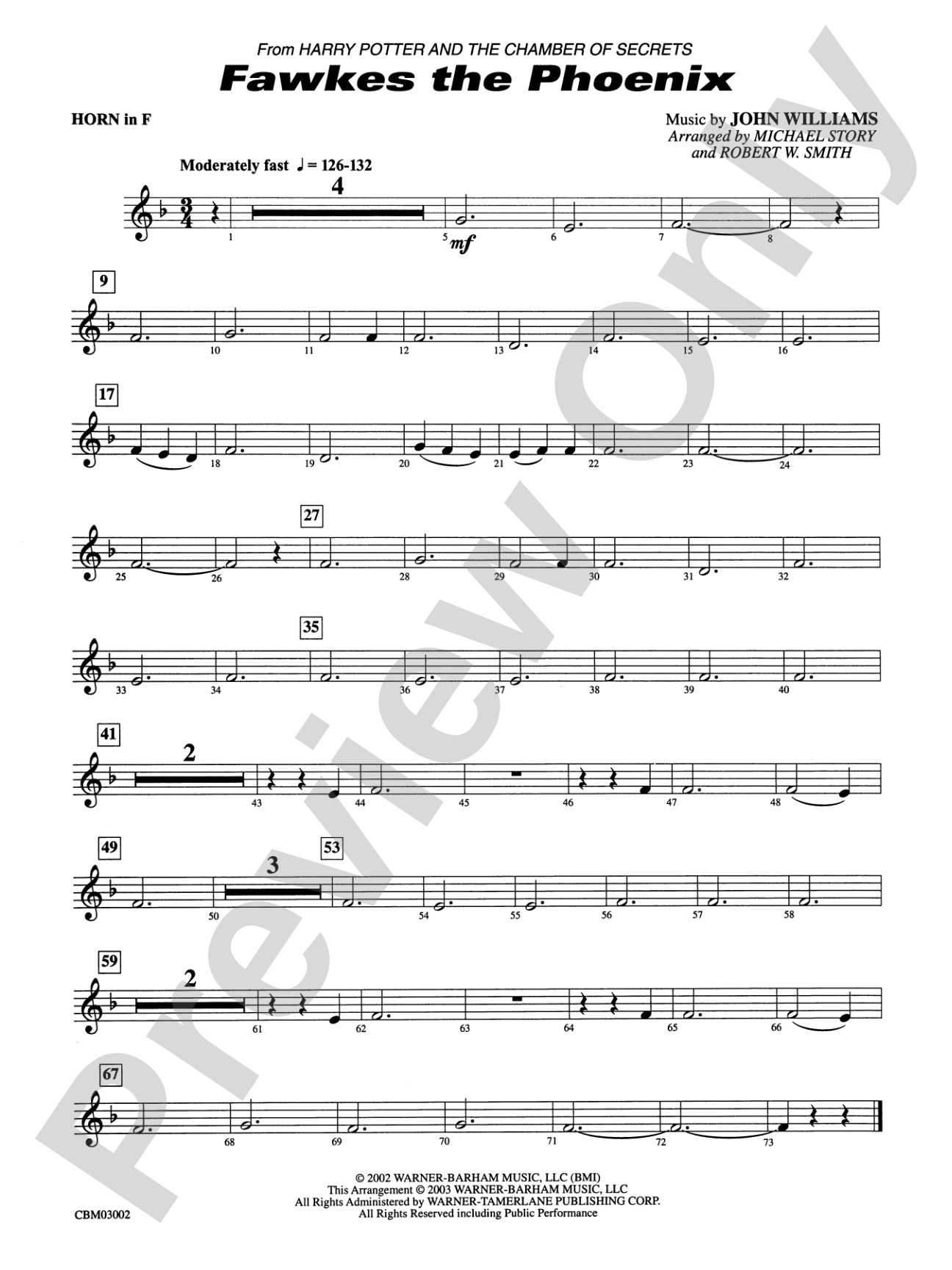 Fawkes the Phoenix (from Harry Potter and the Chamber of Secrets): 1st F Horn