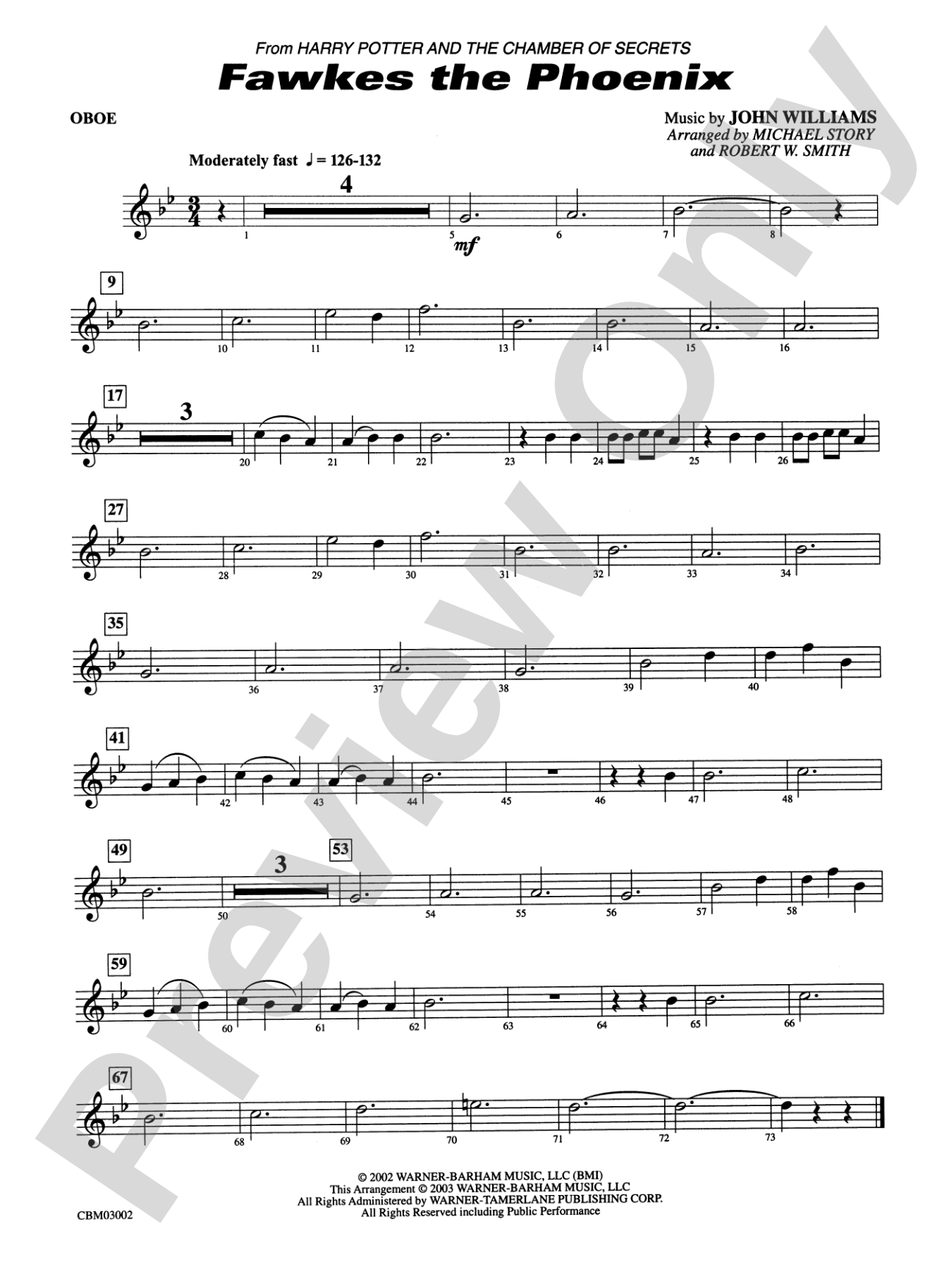 Fawkes the Phoenix (from Harry Potter and the Chamber of Secrets): Oboe