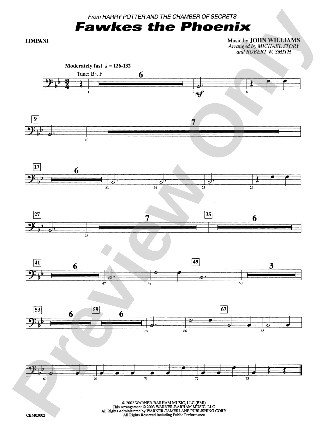 Fawkes the Phoenix (from Harry Potter and the Chamber of Secrets): Timpani