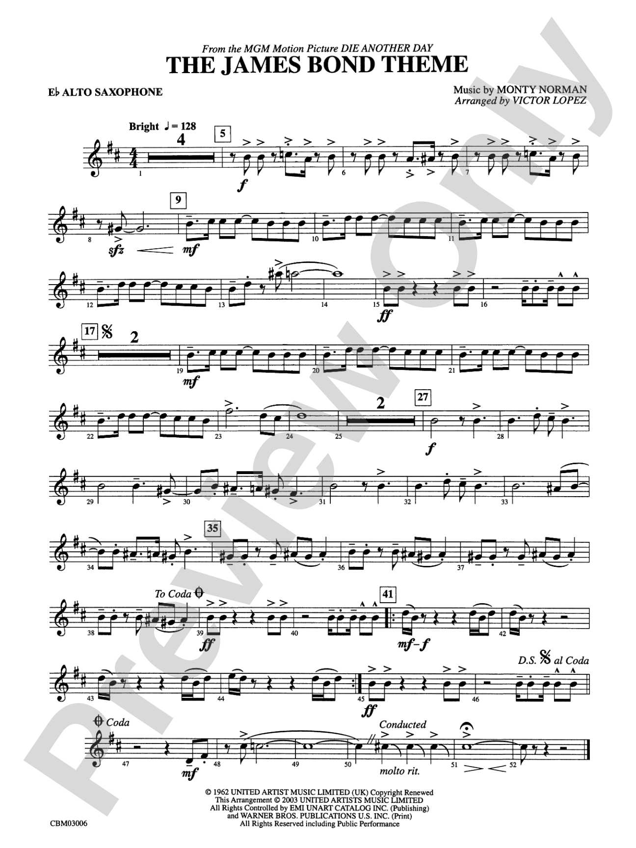 The James Bond Theme (from Die Another Day): E-flat Alto Saxophone