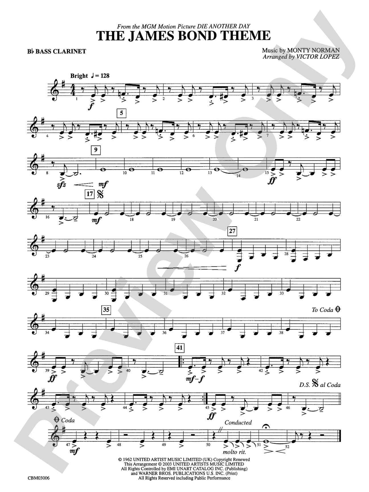 The James Bond Theme (from Die Another Day): B-flat Bass Clarinet