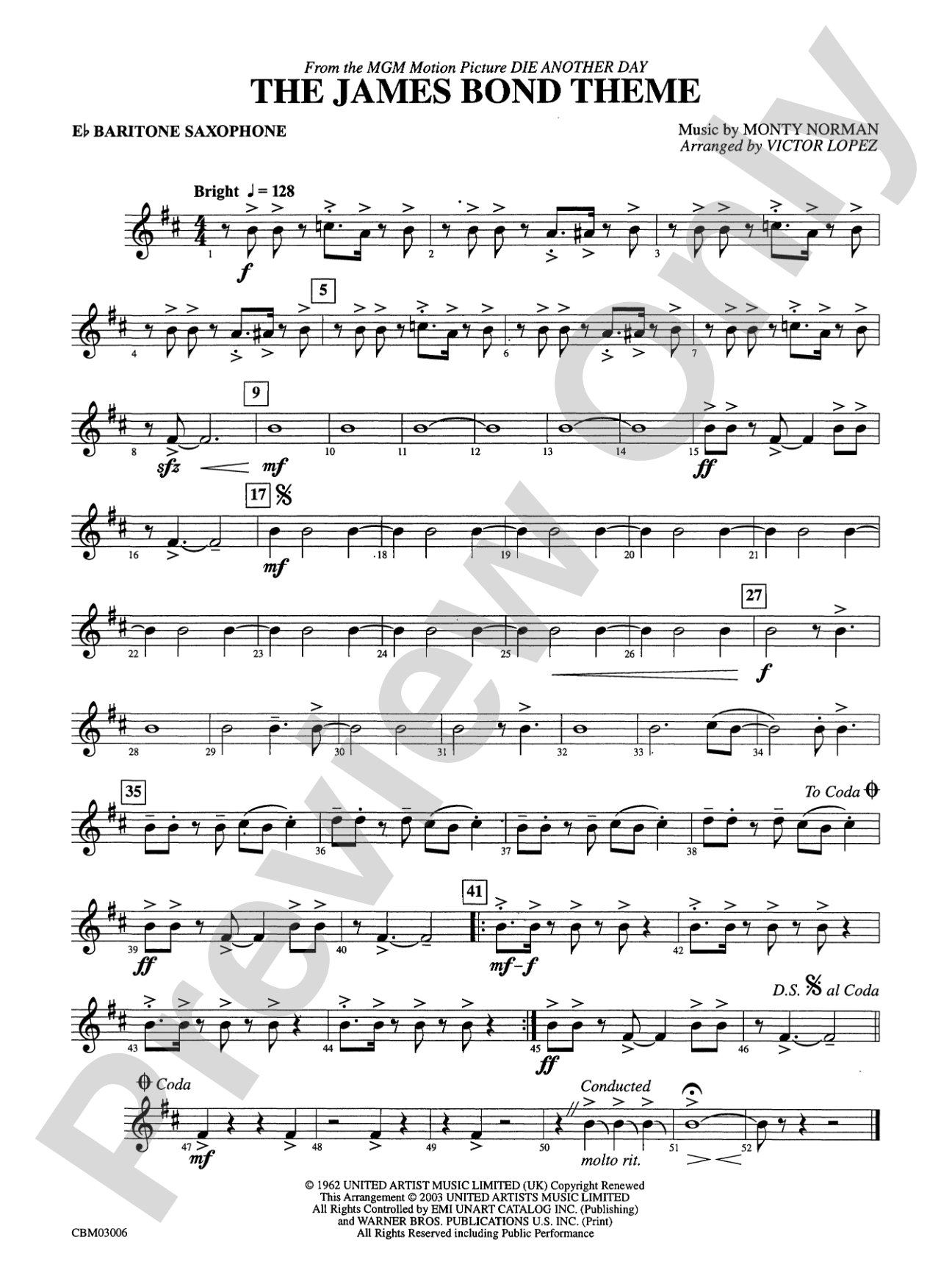 The James Bond Theme (from Die Another Day): E-flat Baritone Saxophone