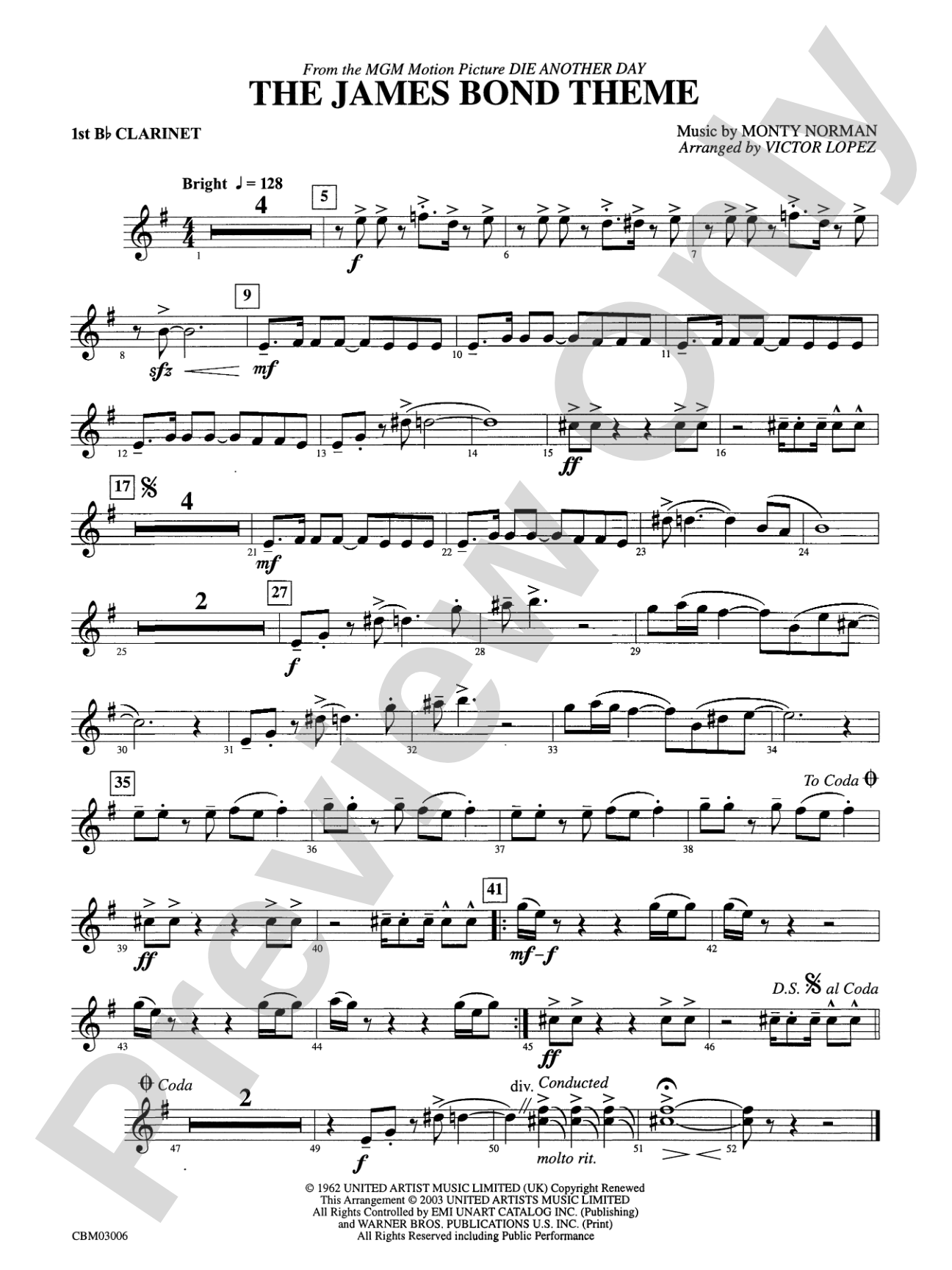 The James Bond Theme (from Die Another Day): 1st B-flat Clarinet