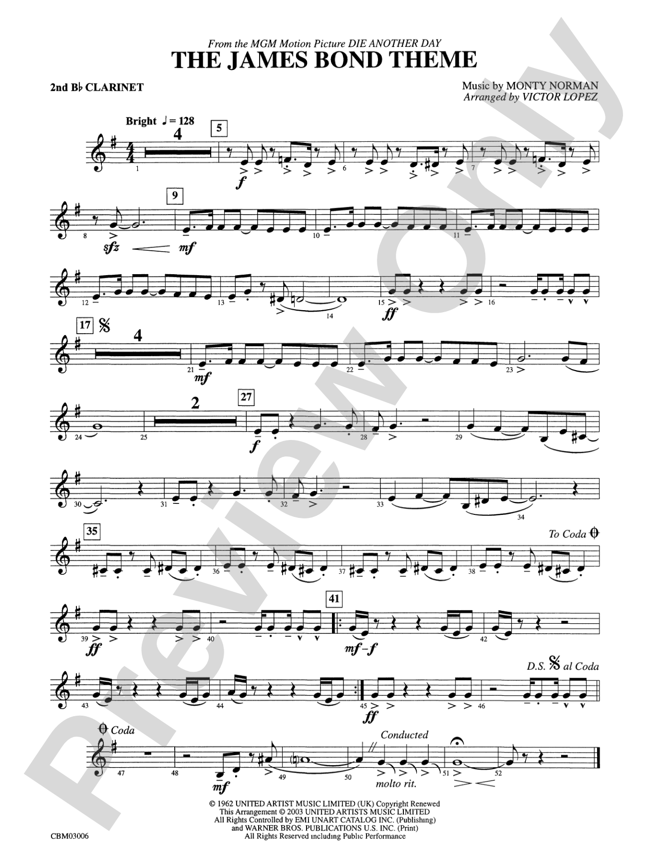 The James Bond Theme (from Die Another Day): 2nd B-flat Clarinet