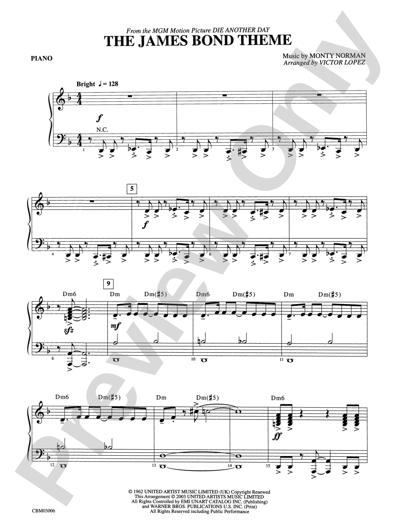 The James Bond Theme (from Die Another Day): Piano Accompaniment