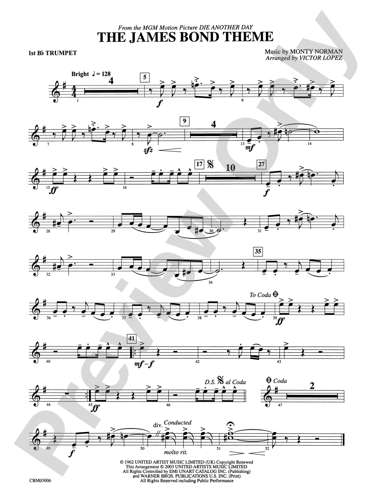 The James Bond Theme (from Die Another Day): 1st B-flat Trumpet