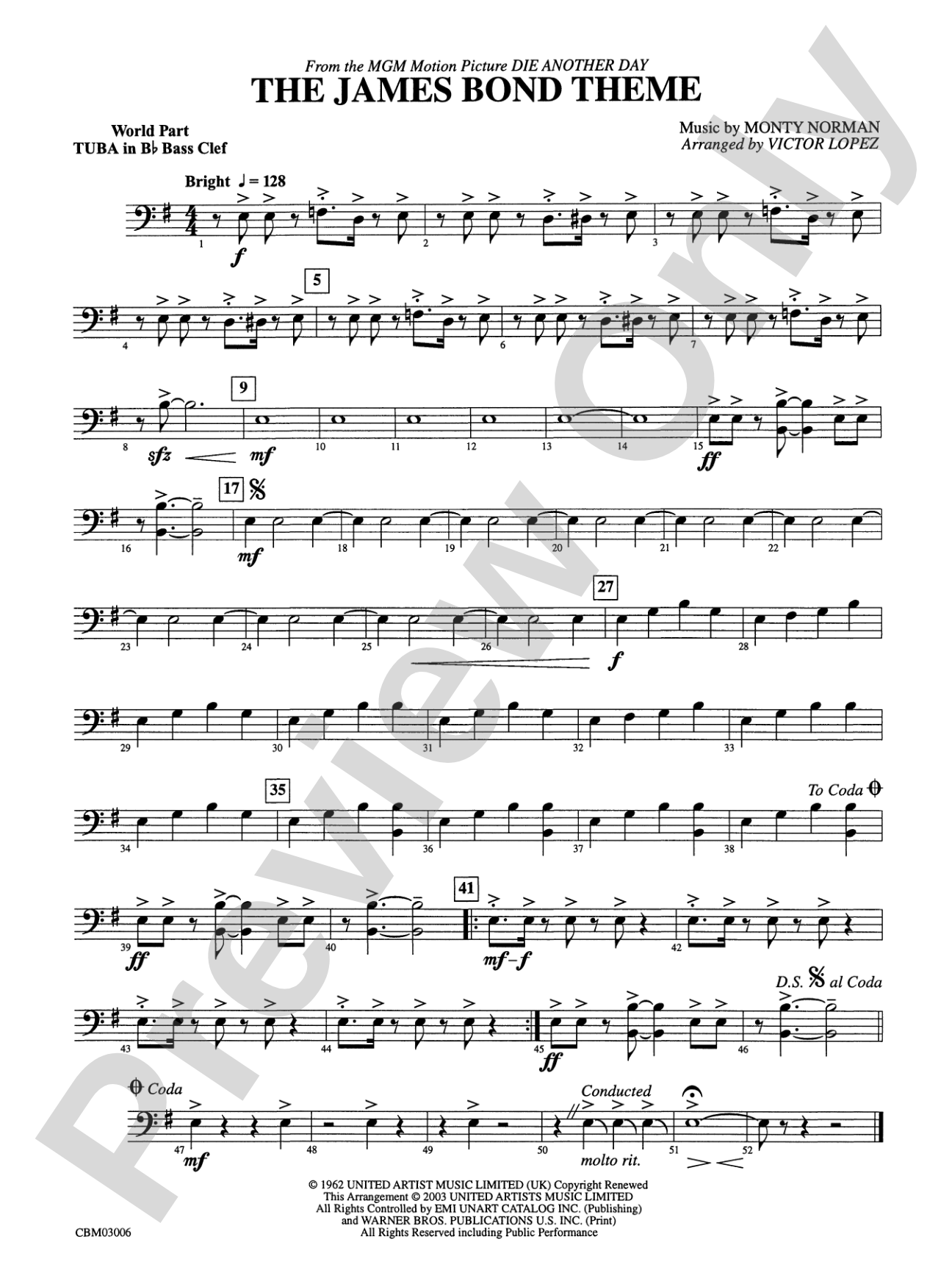The James Bond Theme (from Die Another Day): (wp) B-flat Tuba B.C.