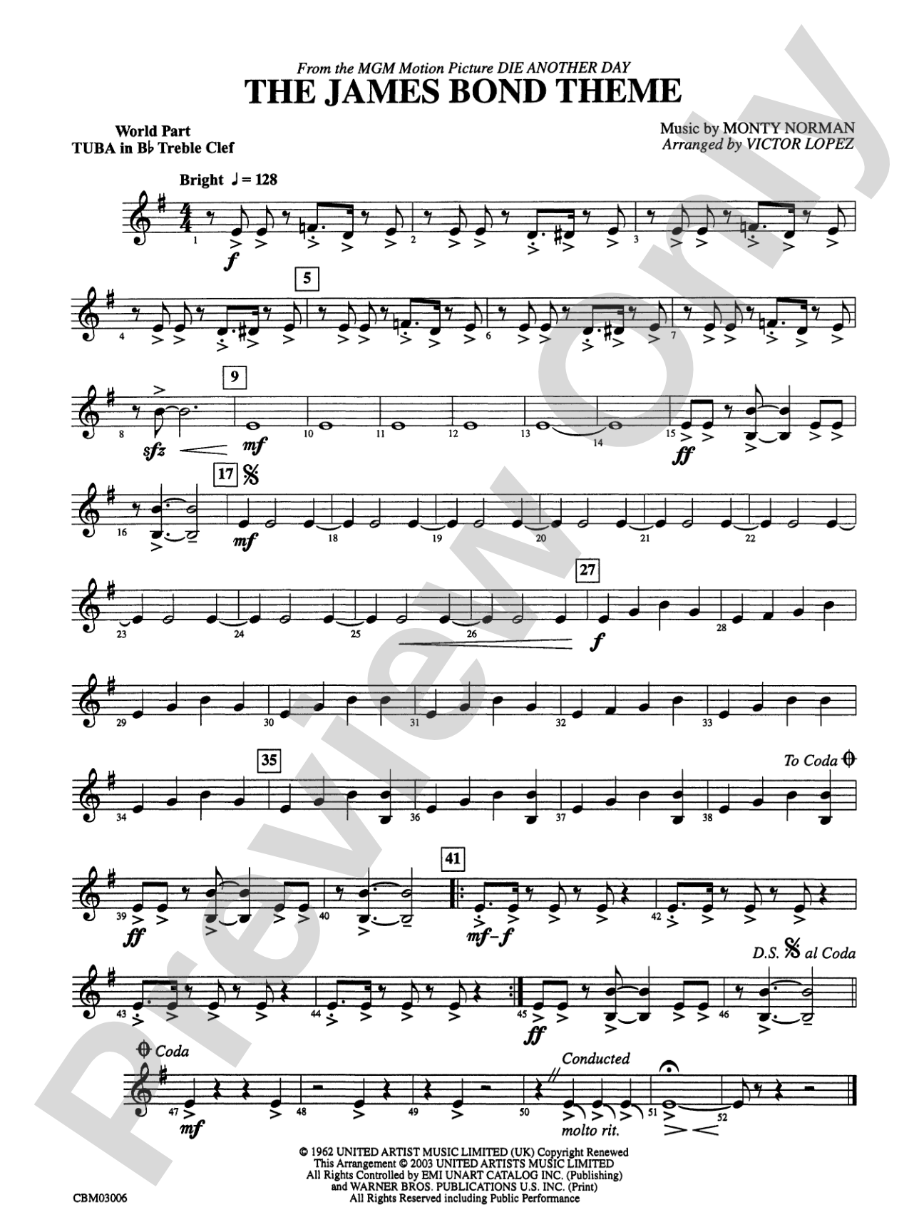 The James Bond Theme (from Die Another Day): (wp) B-flat Tuba T.C.