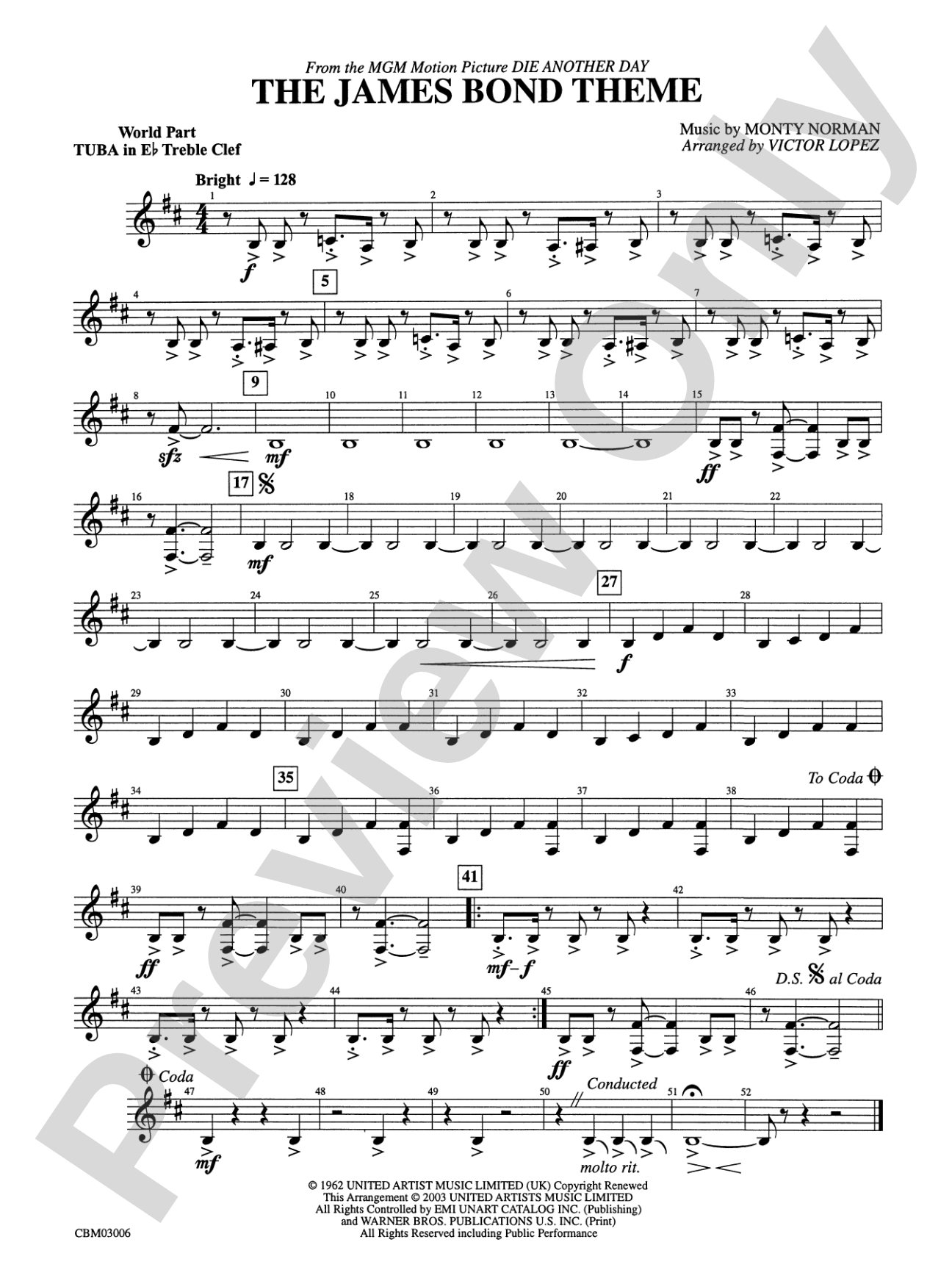 The James Bond Theme (from Die Another Day): (wp) E-flat Tuba T.C.