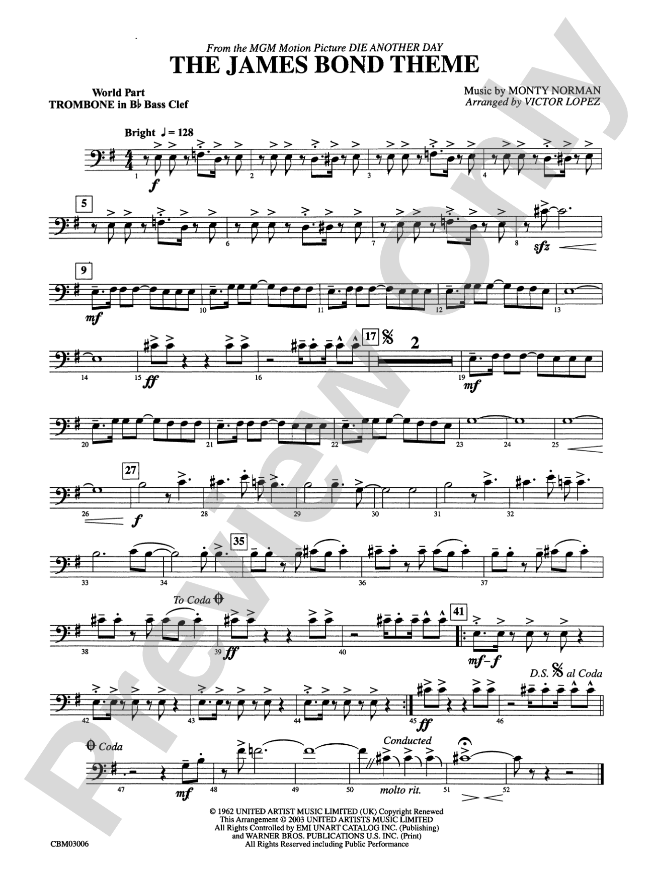 The James Bond Theme (from Die Another Day): (wp) 1st B-flat Trombone B.C.