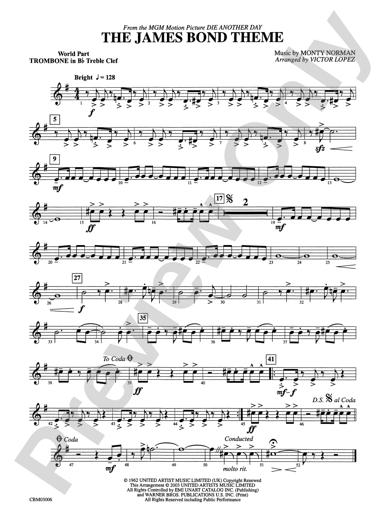 The James Bond Theme (from Die Another Day): (wp) 1st B-flat Trombone T.C.