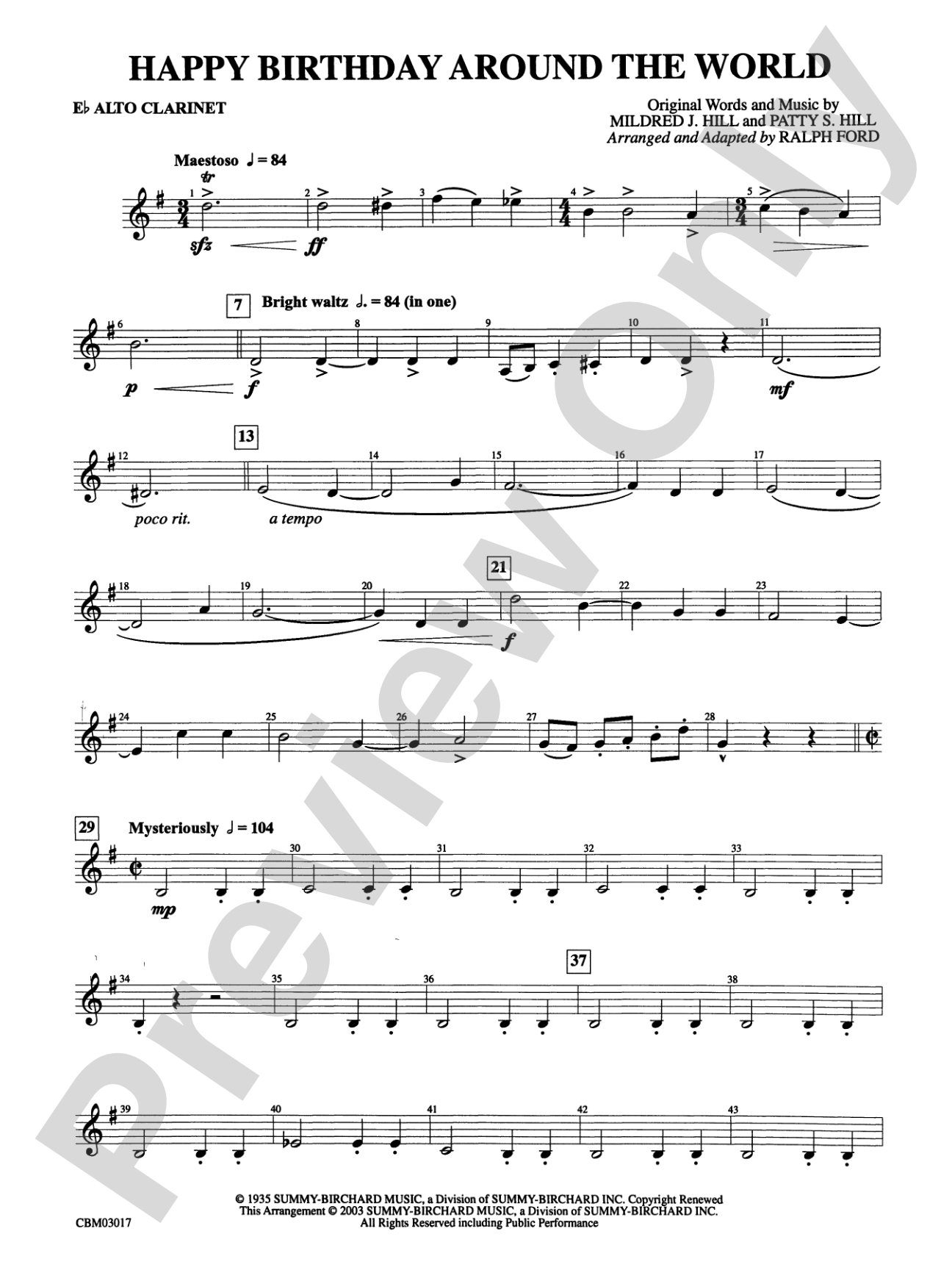 Happy Birthday Around the World: E-flat Alto Clarinet