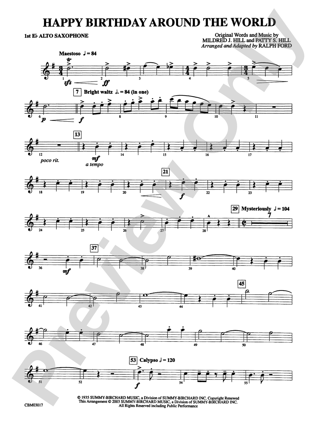 Happy Birthday Around the World: E-flat Alto Saxophone