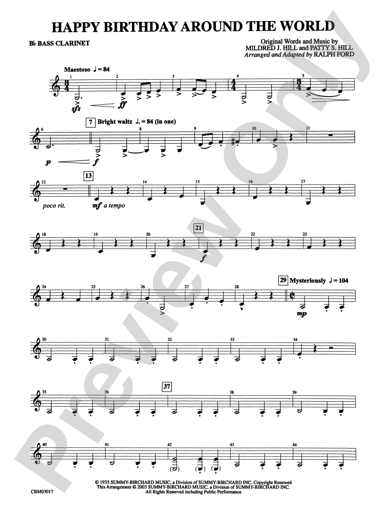 Happy Birthday Around the World: B-flat Bass Clarinet