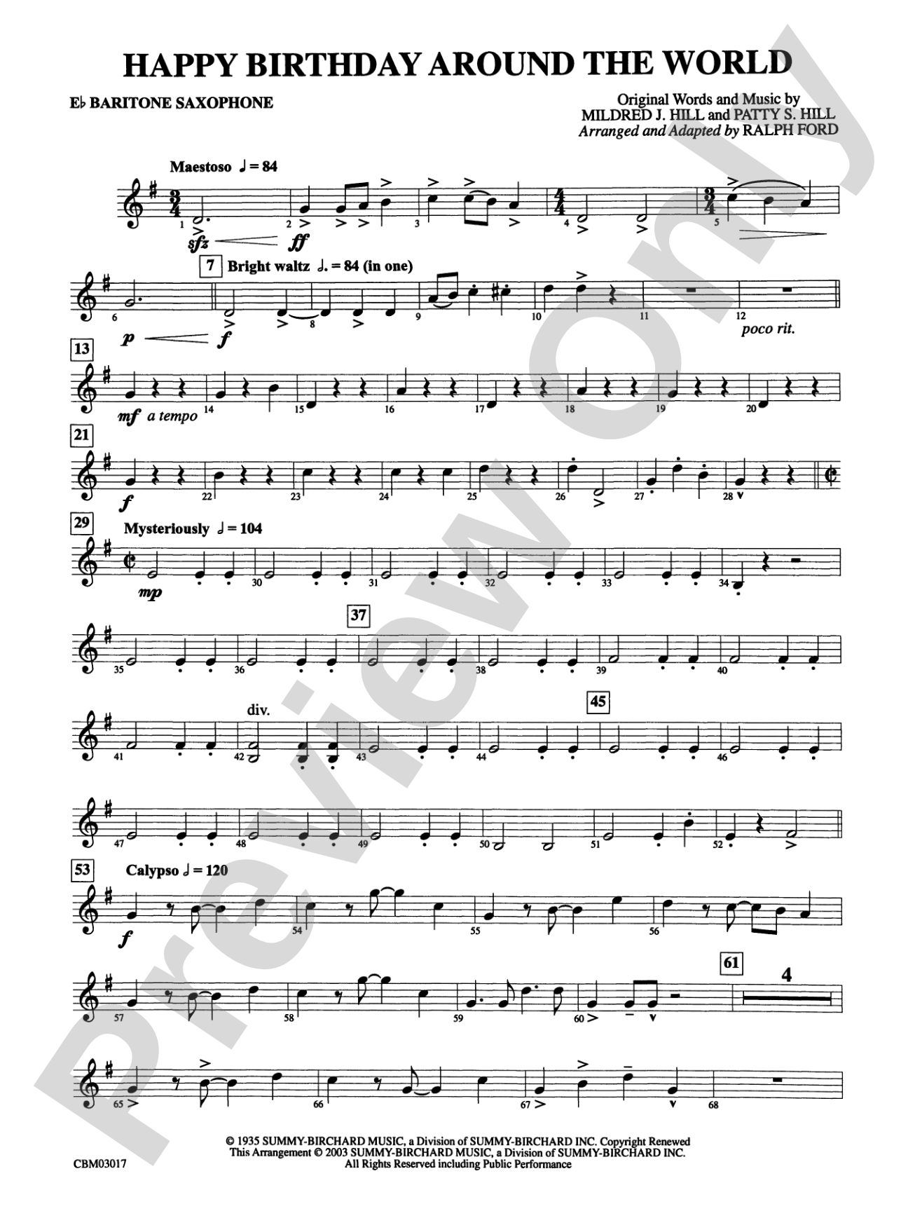 Happy Birthday Around the World: E-flat Baritone Saxophone