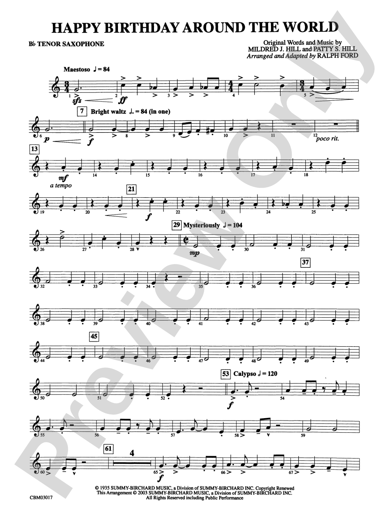 Happy Birthday Around the World: B-flat Tenor Saxophone