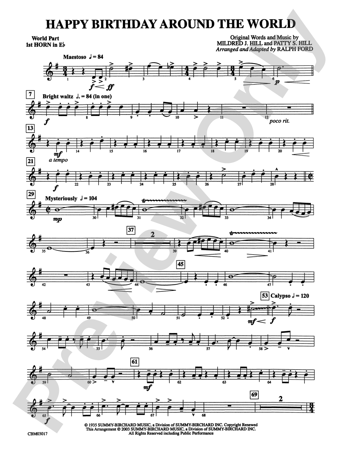 Happy Birthday Around the World: (wp) 1st Horn in E-flat