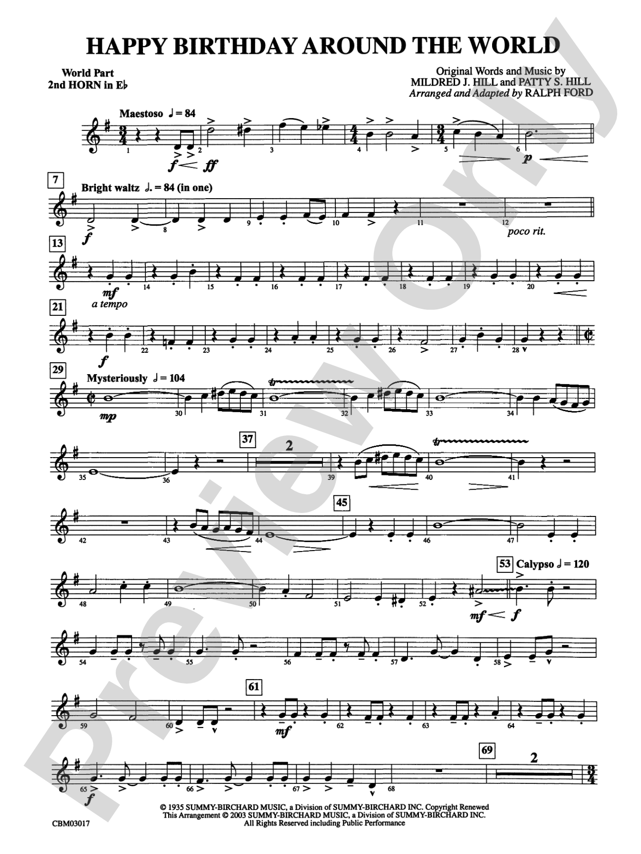 Happy Birthday Around the World: (wp) 2nd Horn in E-flat