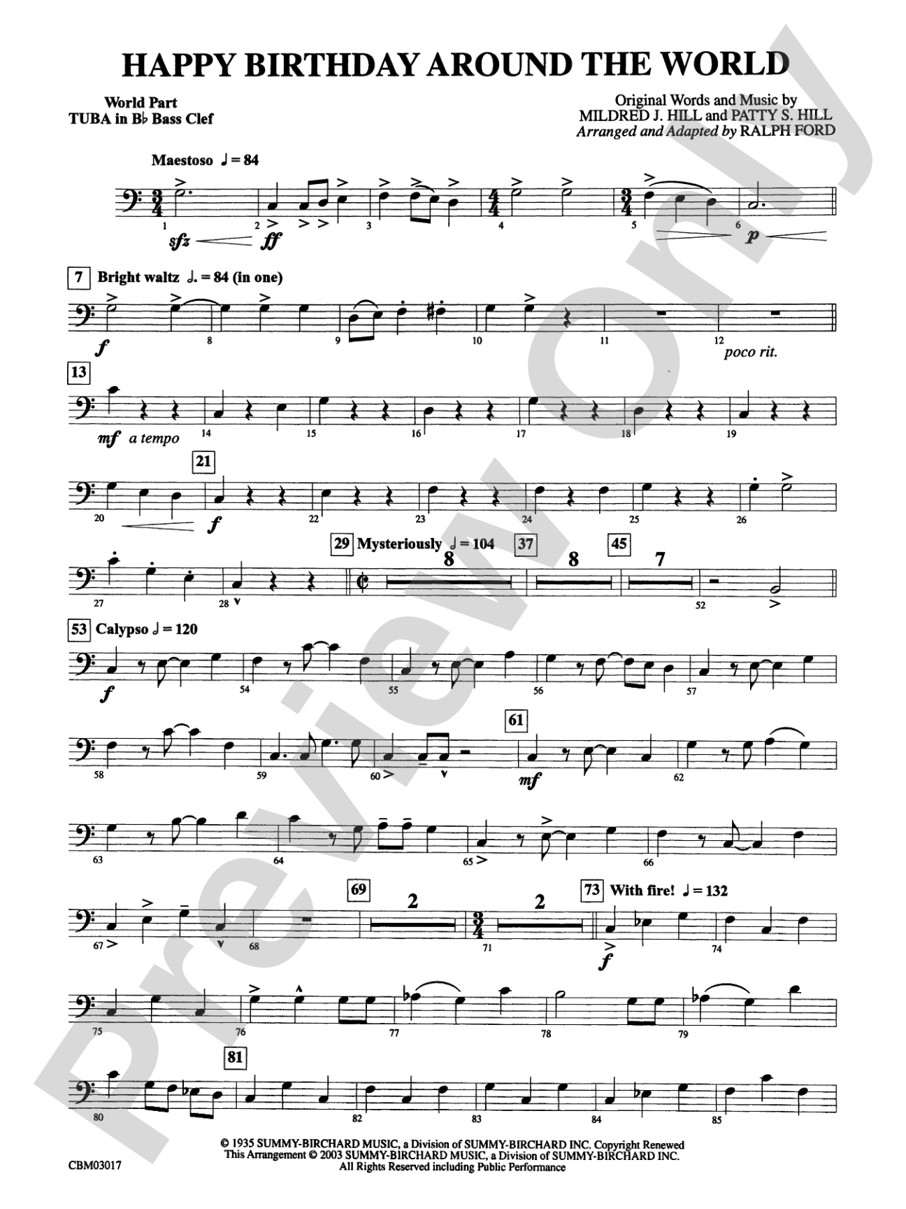 Happy Birthday Around the World: (wp) B-flat Tuba B.C.