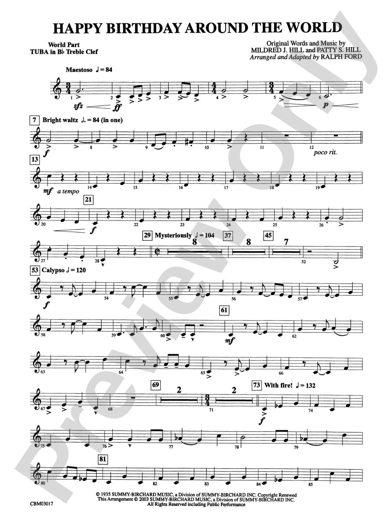 Happy Birthday Around the World: (wp) B-flat Tuba T.C.