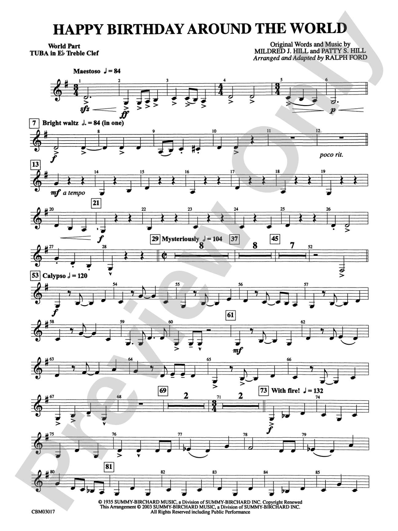 Happy Birthday Around the World: (wp) E-flat Tuba T.C.