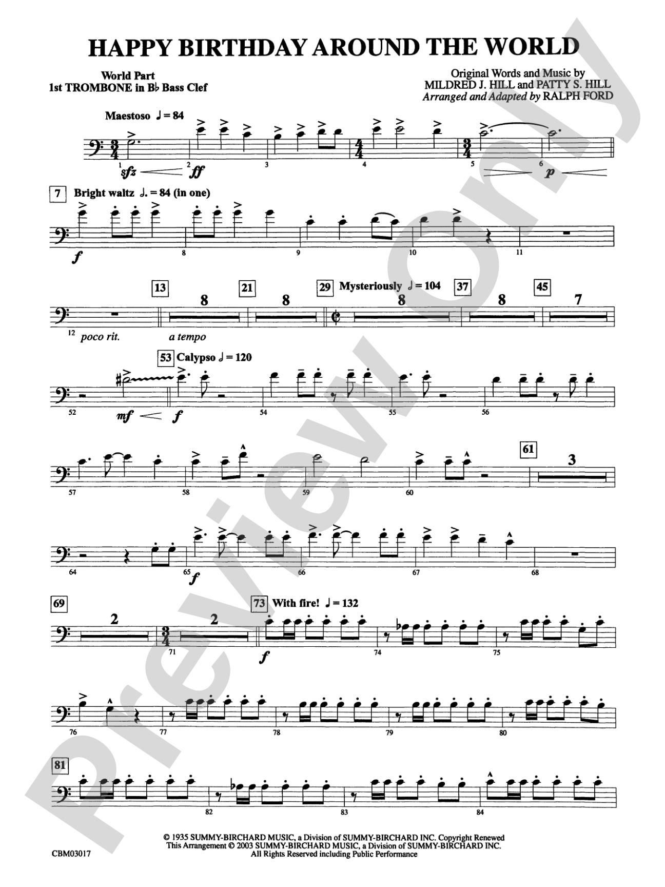 Happy Birthday Around the World: (wp) 1st B-flat Trombone B.C.