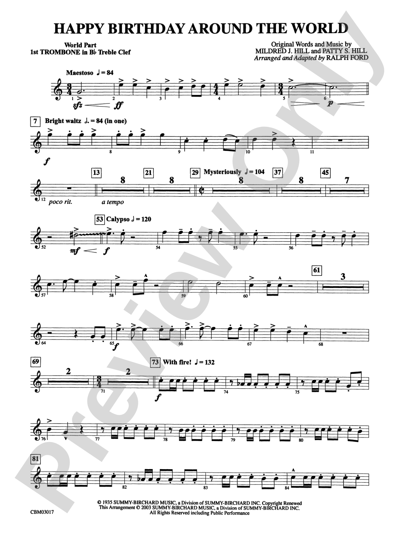 Happy Birthday Around the World: (wp) 1st B-flat Trombone T.C.