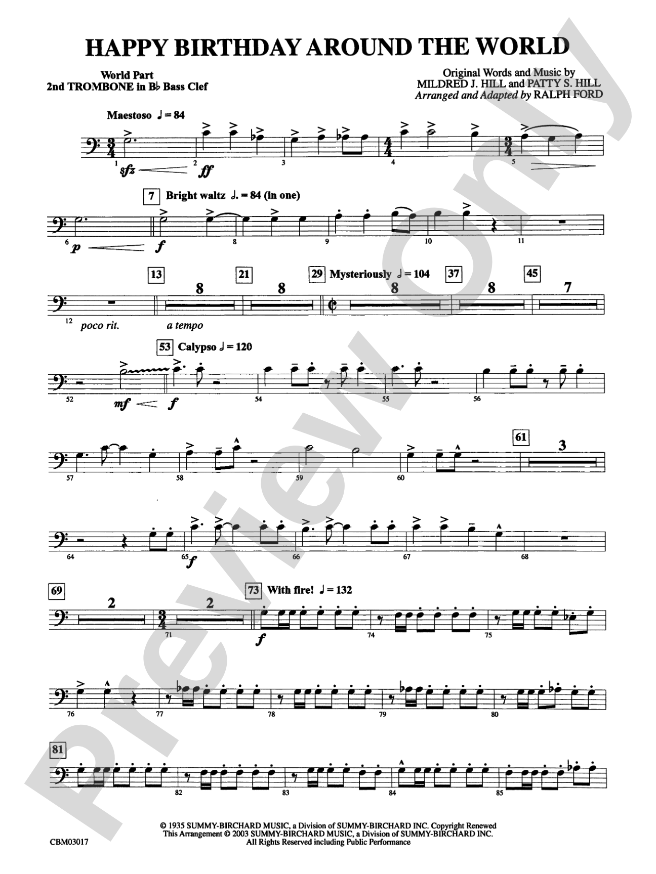 Happy Birthday Around the World: (wp) 2nd B-flat Trombone B.C.