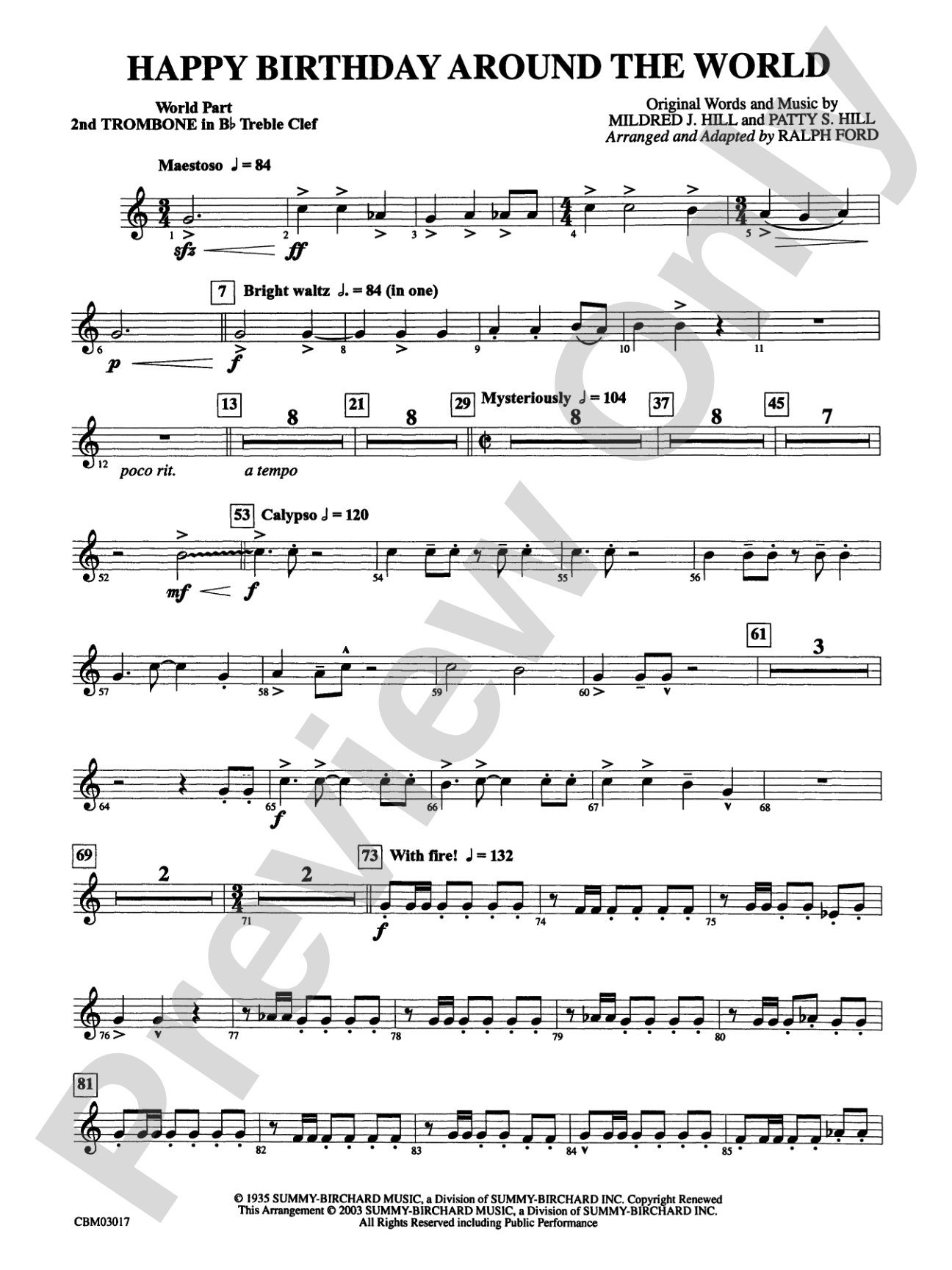 Happy Birthday Around the World: (wp) 2nd B-flat Trombone T.C.