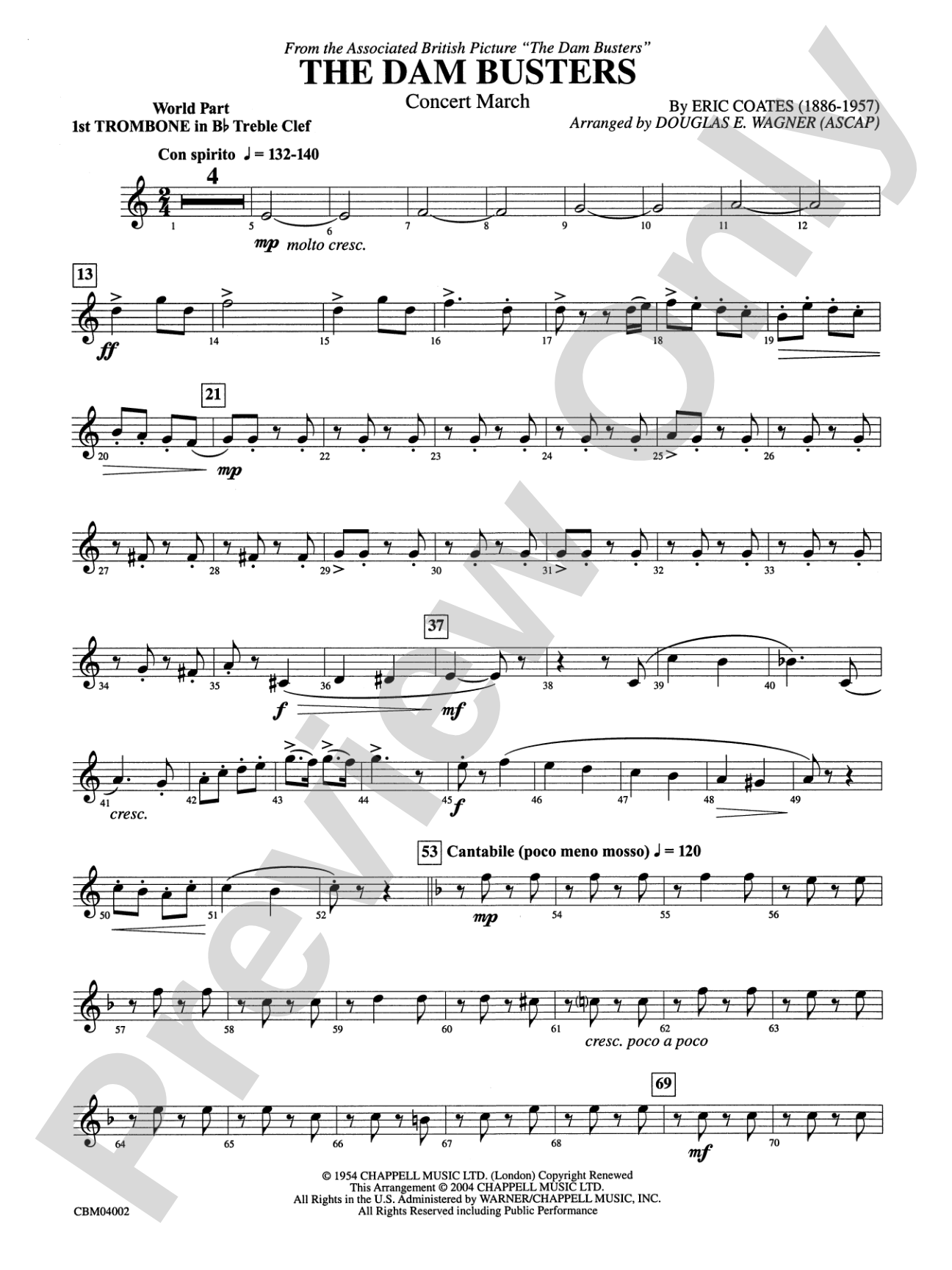 The Dam Busters Concert March: WP 1st B-flat Trombone T.C.