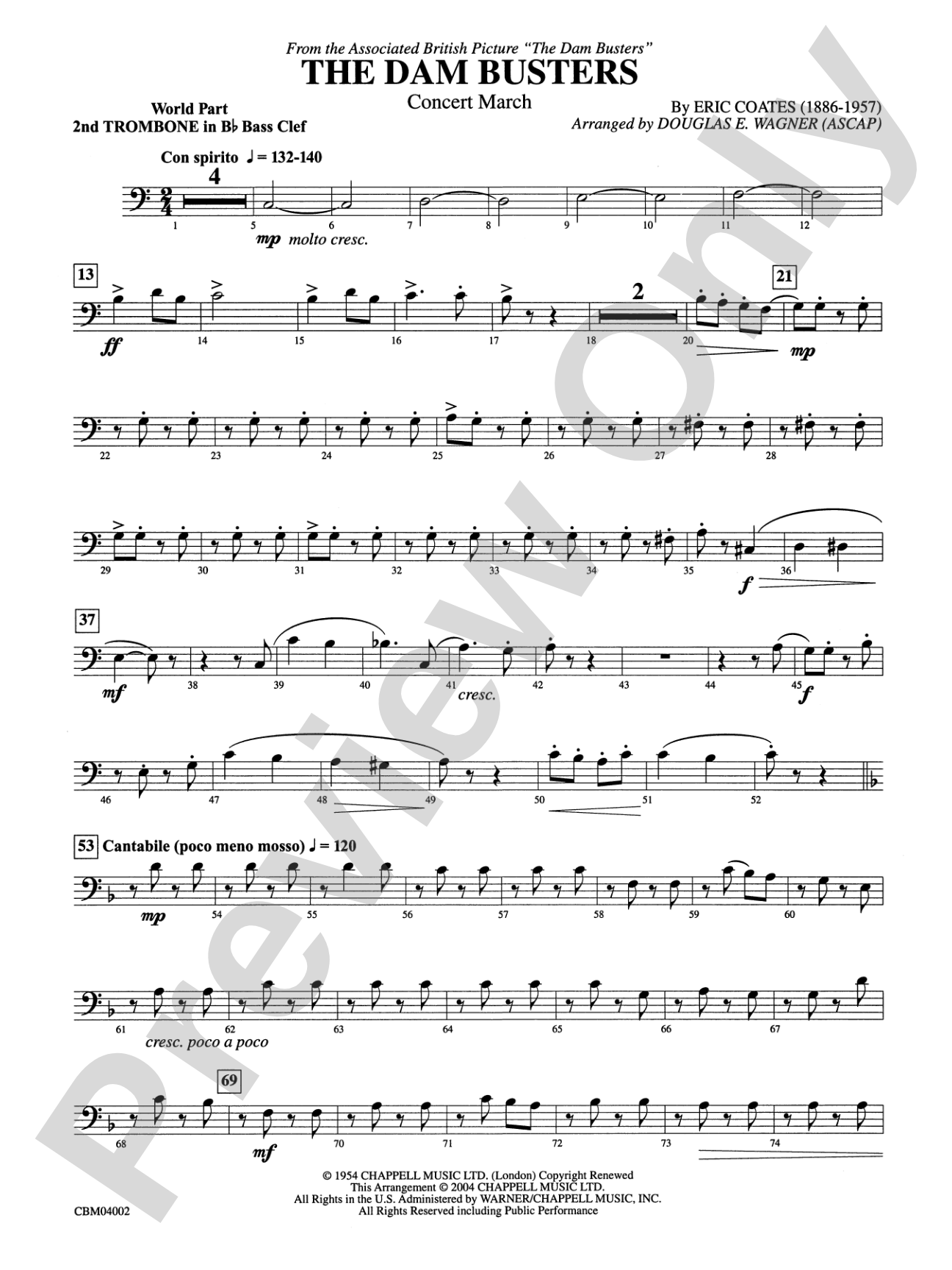 The Dam Busters Concert March: WP 2nd B-flat Trombone B.C.