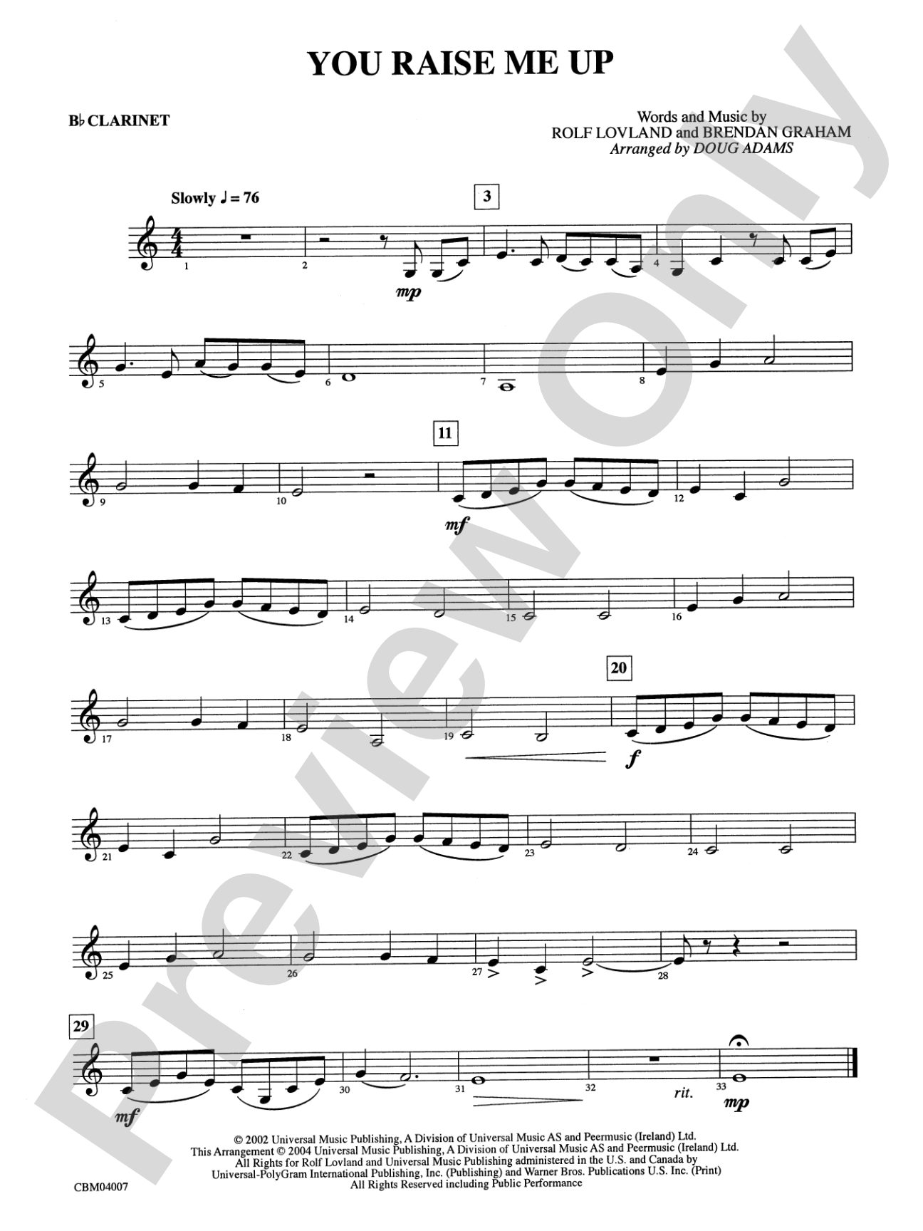You Raise Me Up: 1st B-flat Clarinet