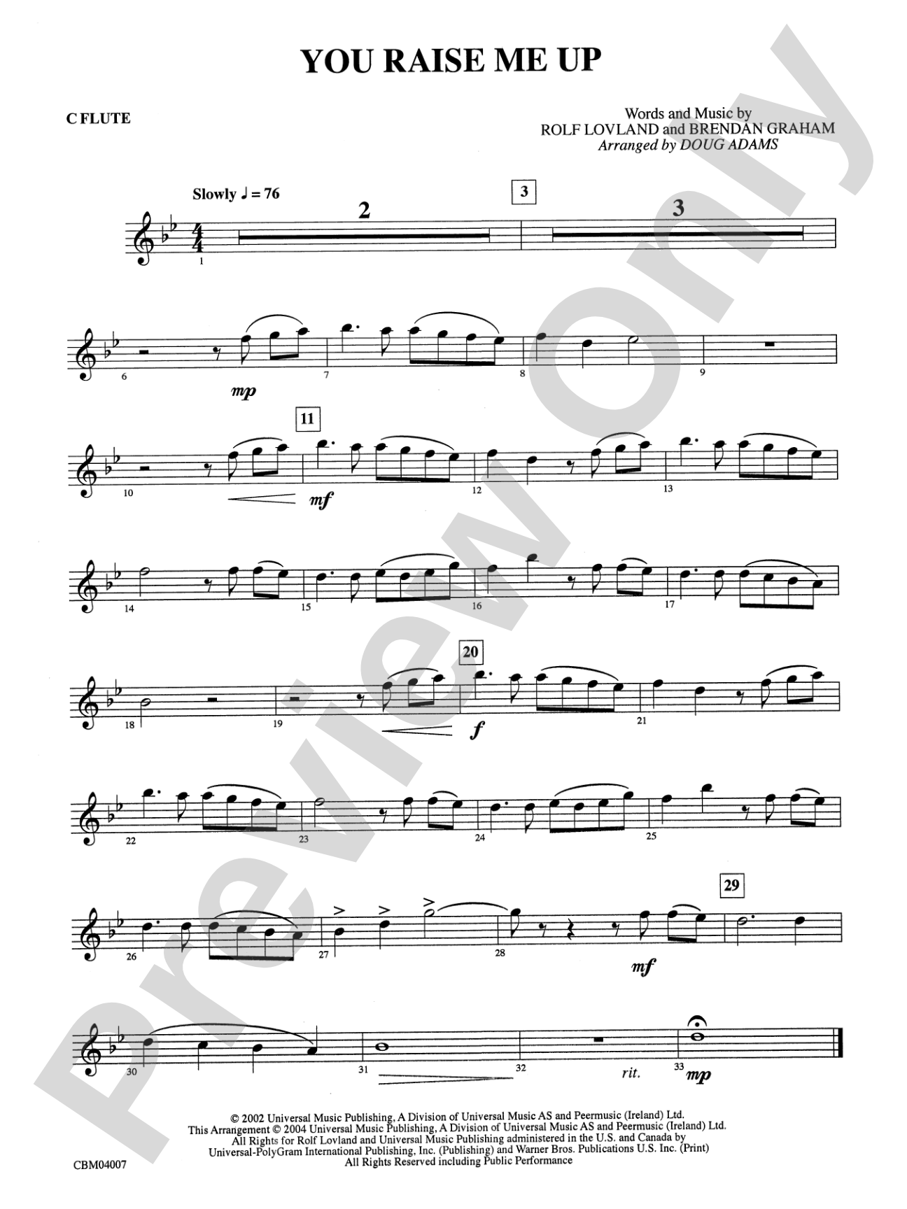 You Raise Me Up: Flute