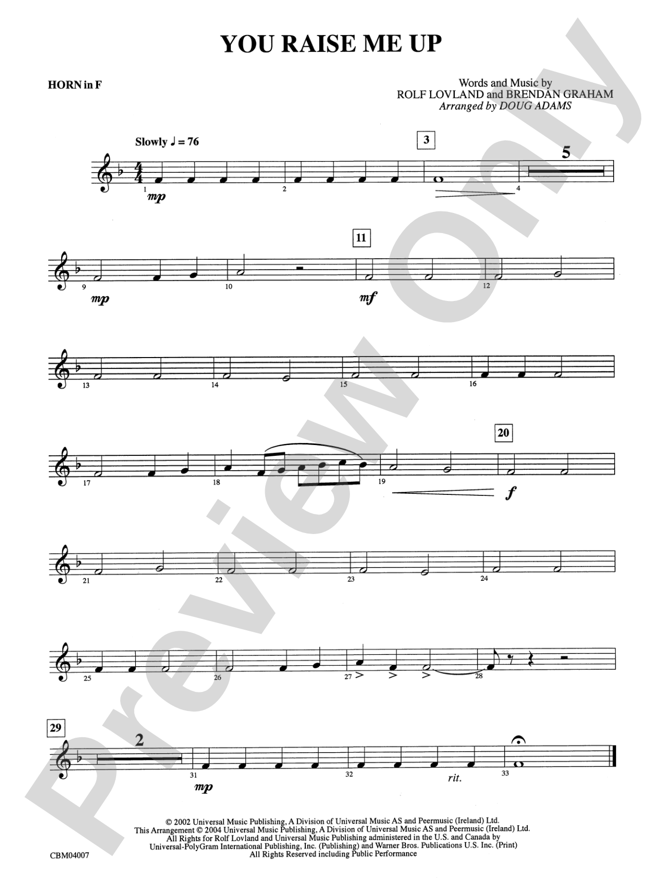 You Raise Me Up: 1st F Horn