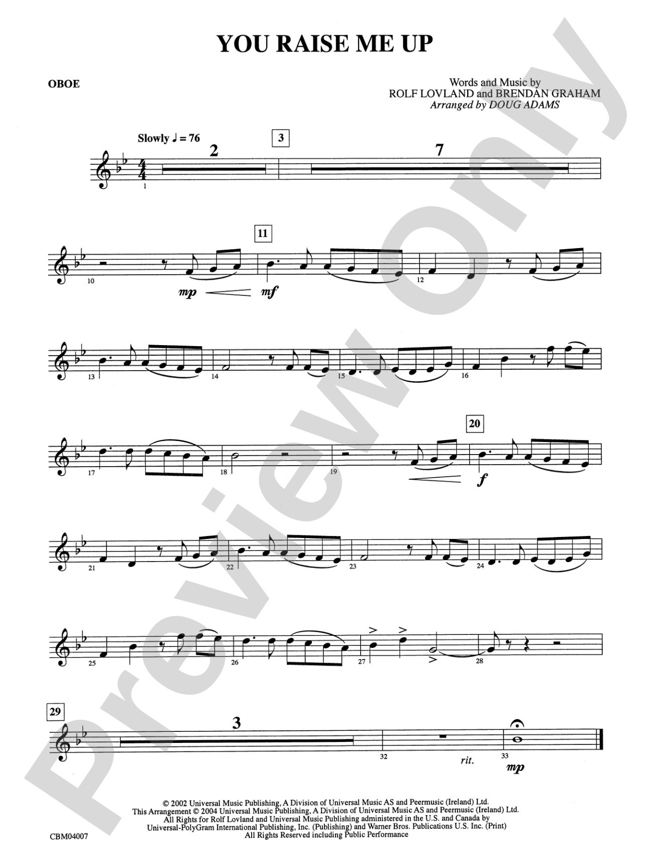 You Raise Me Up: Oboe