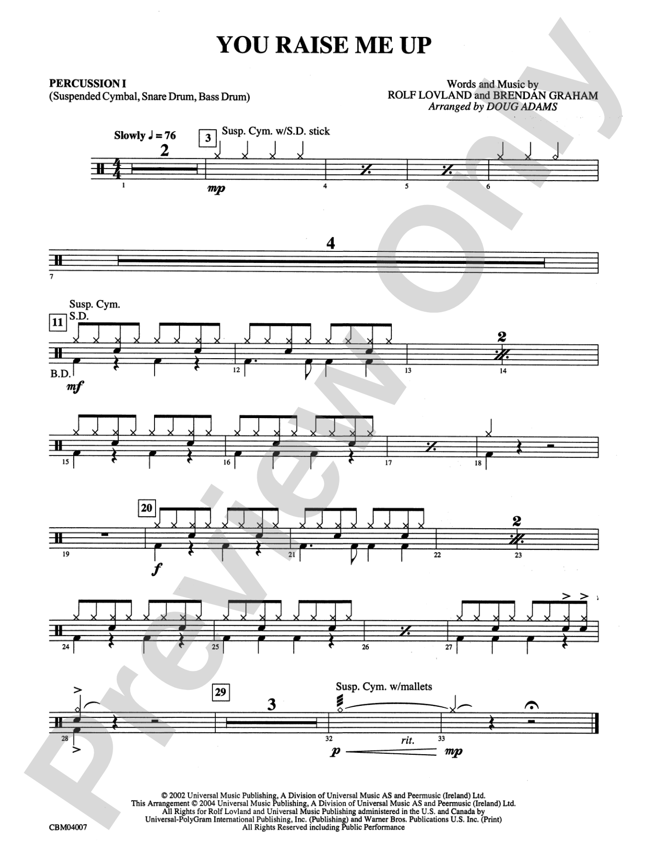 You Raise Me Up: 1st Percussion