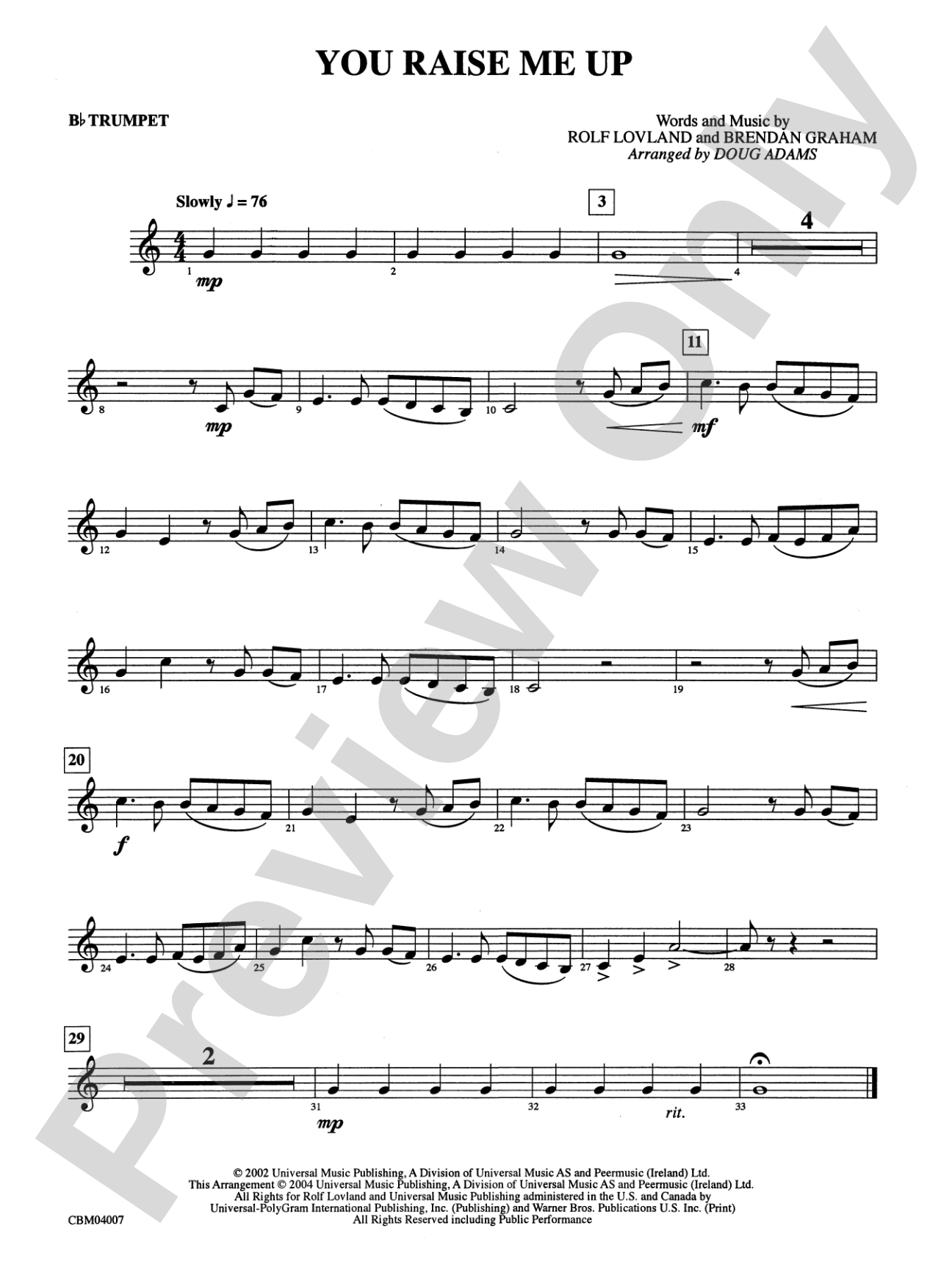 You Raise Me Up: 1st B-flat Trumpet