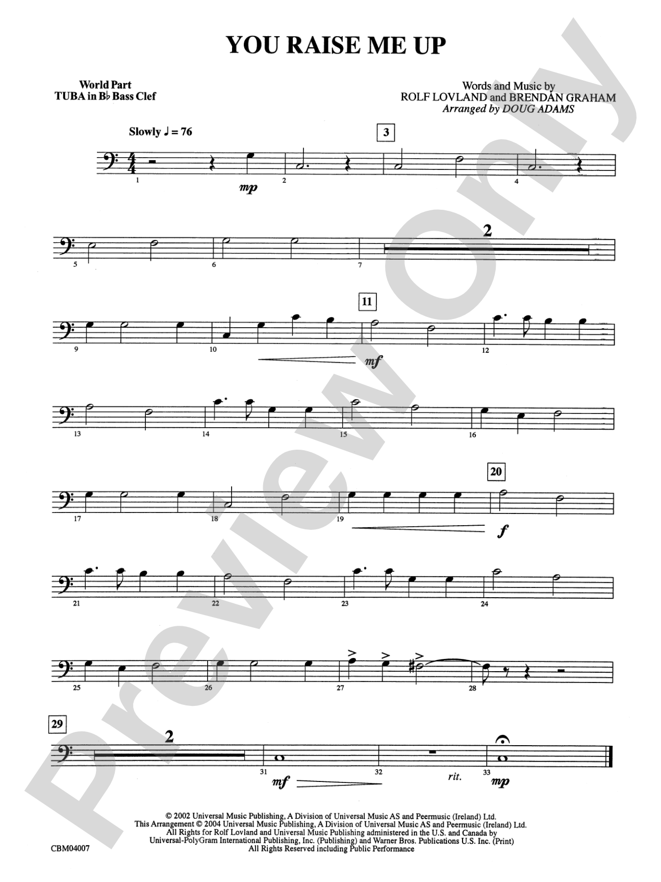 You Raise Me Up: WP B-flat Tuba B.C.