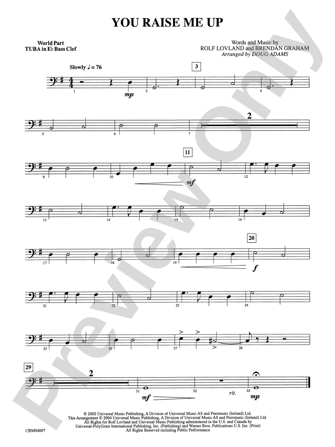 You Raise Me Up: WP E-flat Tuba B.C.