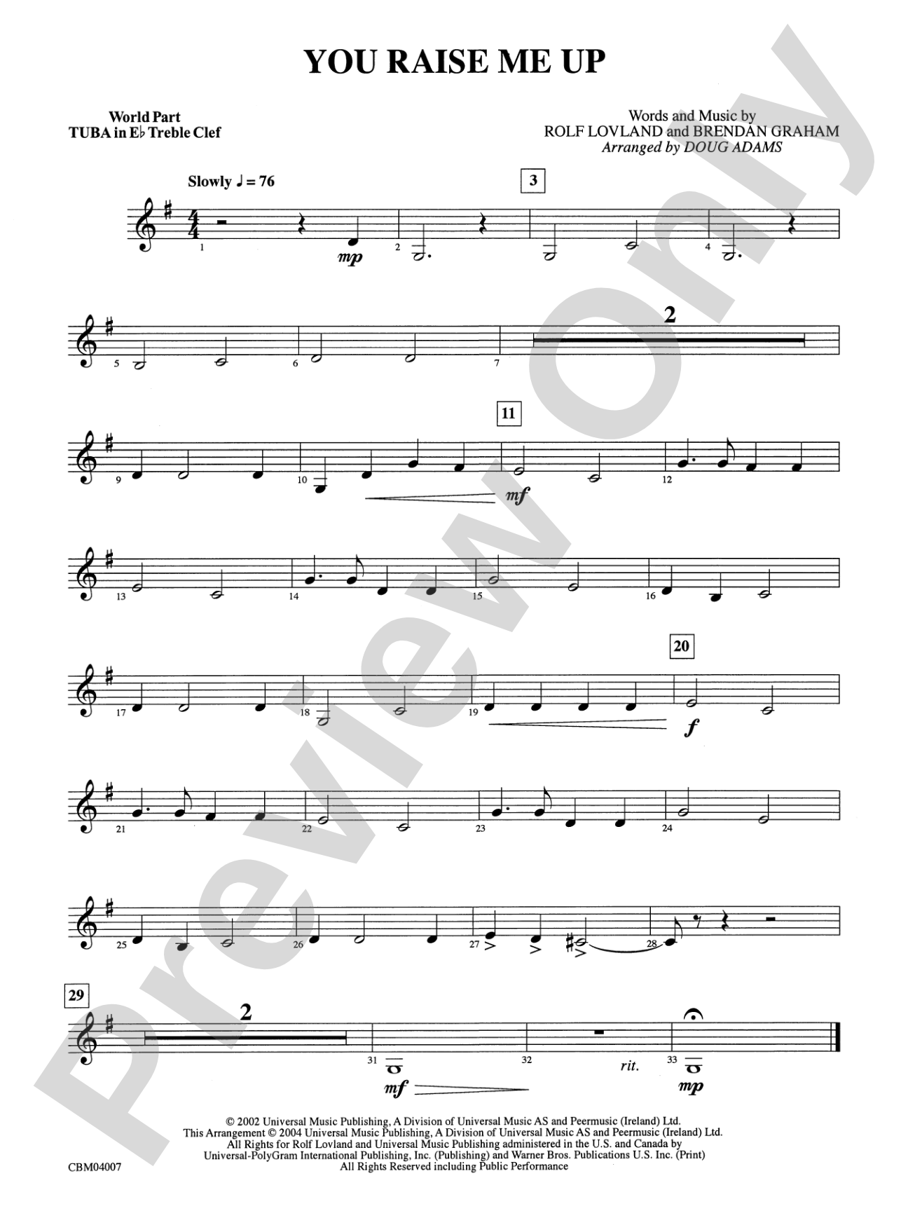 You Raise Me Up: WP E-flat Tuba T.C.