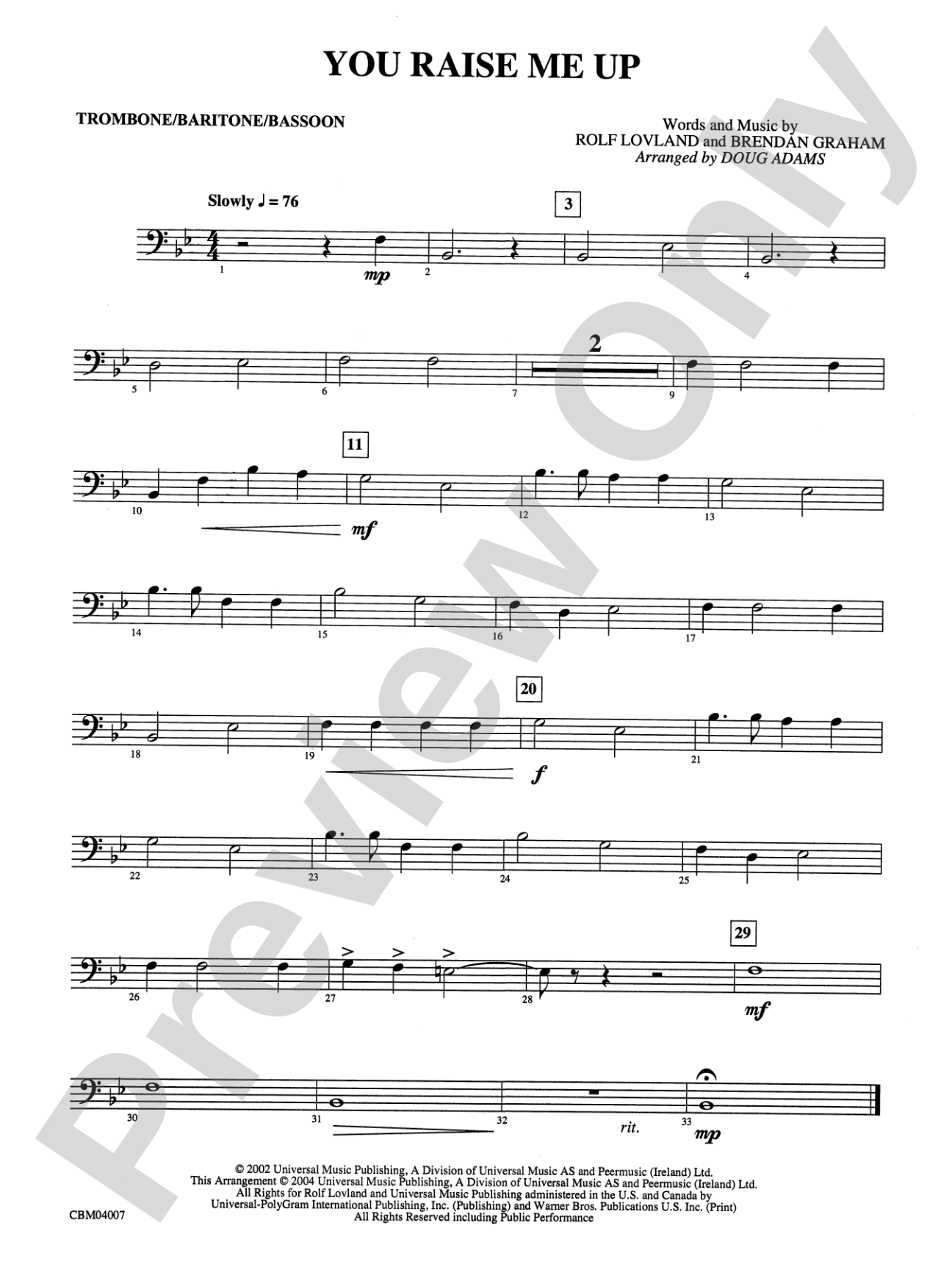 You Raise Me Up: 1st Trombone