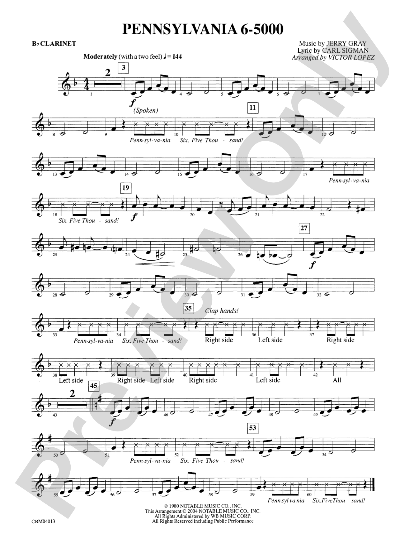 Pennsylvania 6-5000: 1st B-flat Clarinet