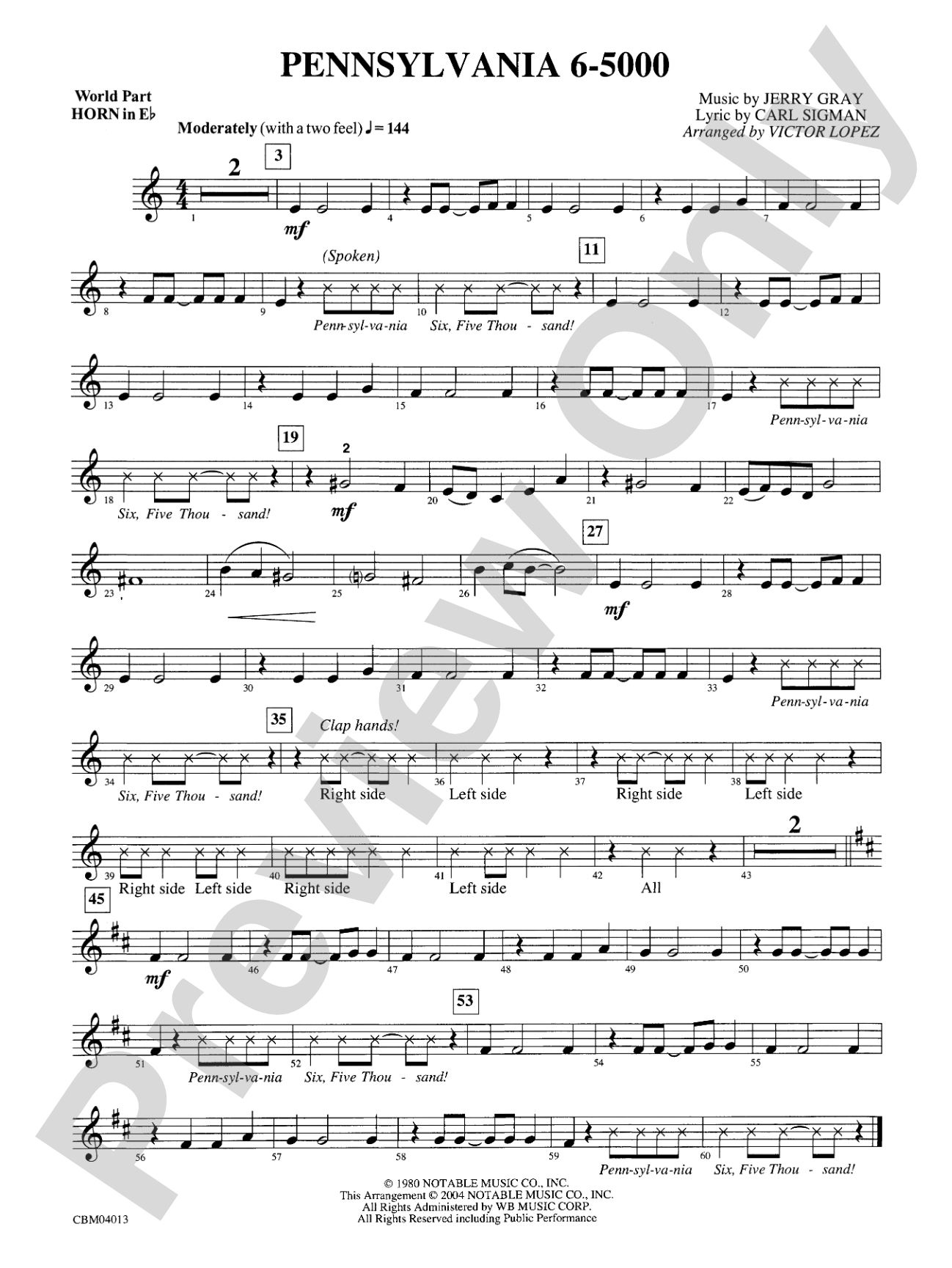 Pennsylvania 6-5000: WP 1st Horn in E-flat