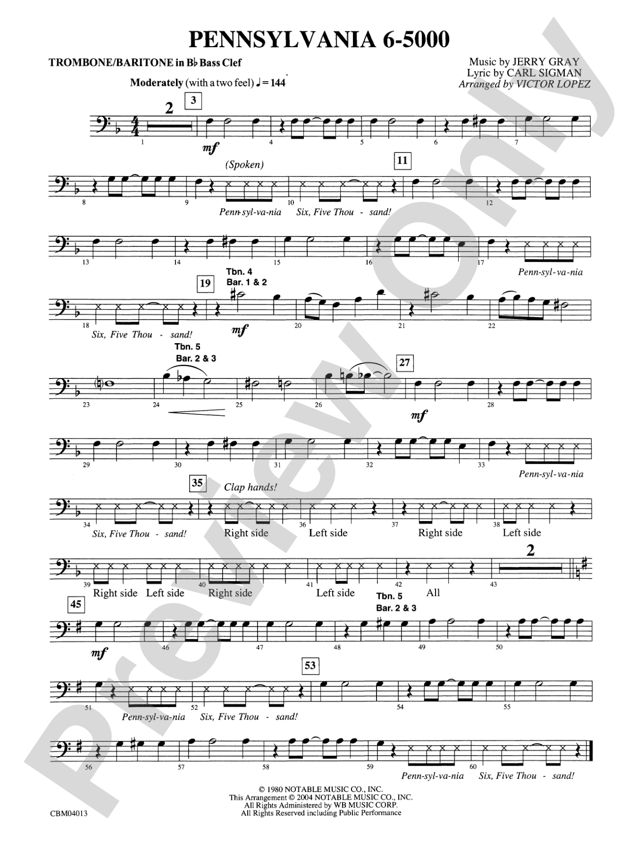 Pennsylvania 6-5000: WP 1st B-flat Trombone B.C.