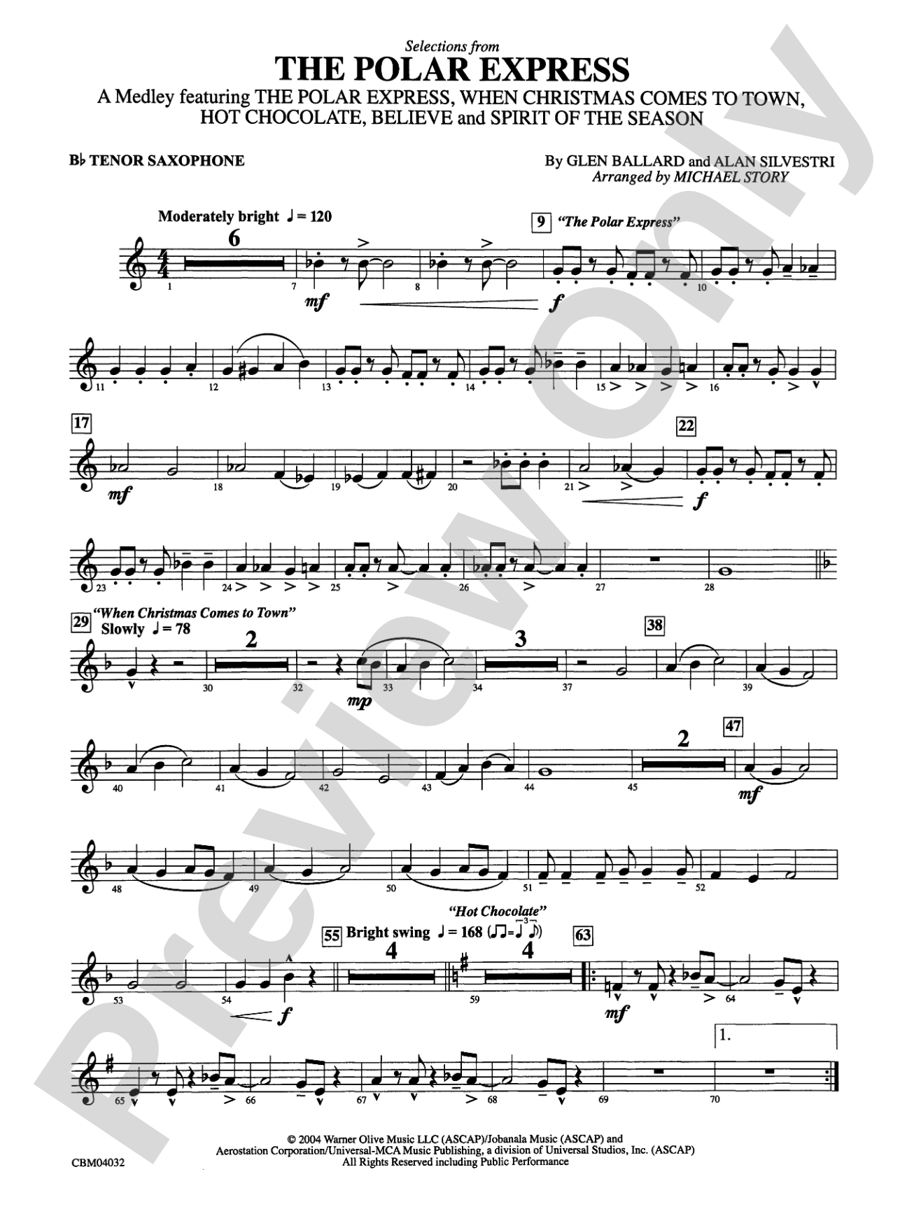 The Polar Express, Selections from: B-flat Tenor Saxophone